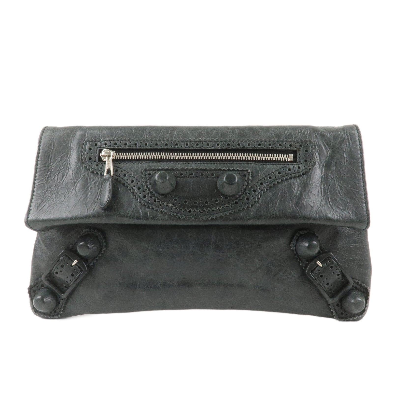 BALENCIAGA-Leather-Giant-Envelope-Clutch-Bag-Dark-Gray-224915