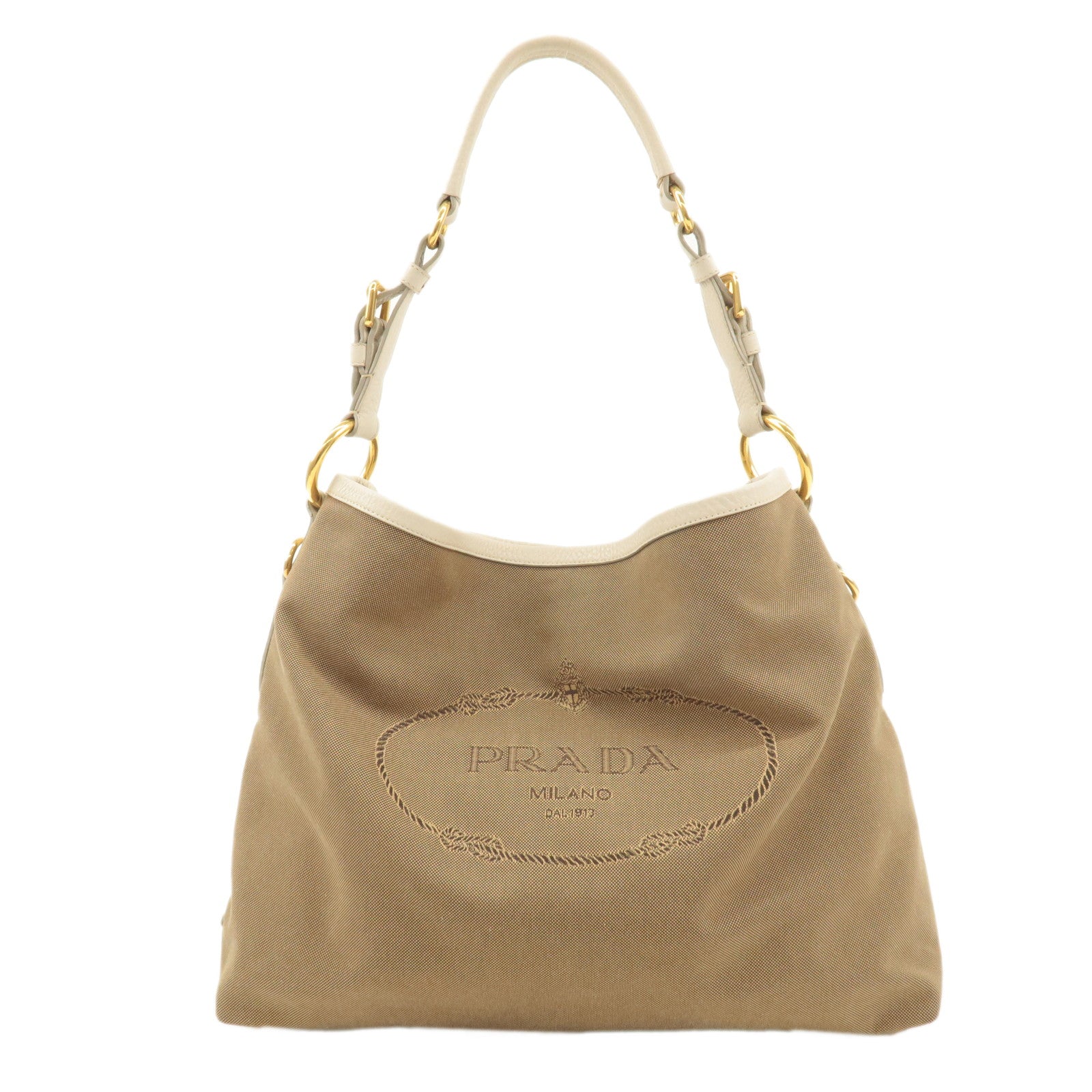 PRADA-Logo-Jacquard-Leather-Shoulder-Bag-Beige-Ivory