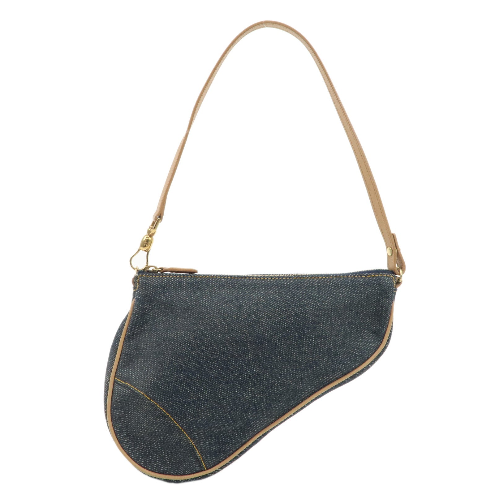 Christian-Dior-Denim-Leather-Saddle-Pouch-SHoulder-Bag-Blue-Beige