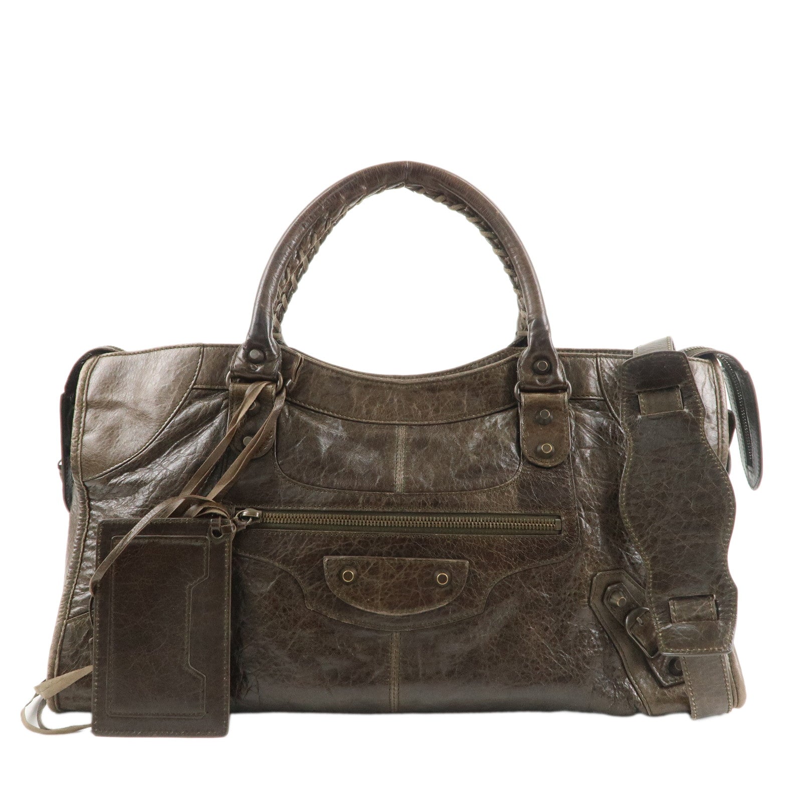 BALENCIAGA-The-Part-Time-Leather-2Way-Hand-Bag-Khaki-Green-168028