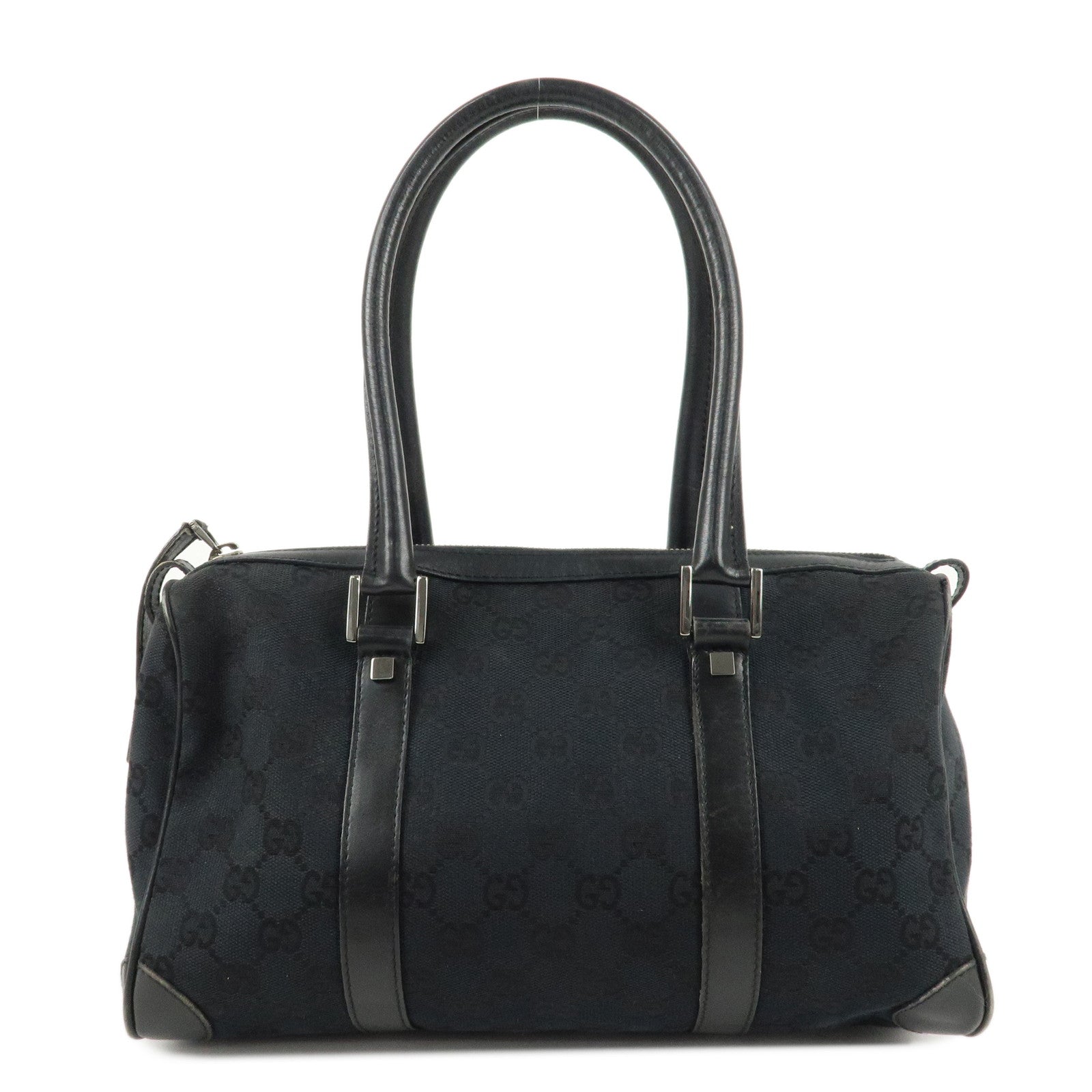 GUCCI-GG-Canvas-Leather-Mini-Boston-Bag-Black