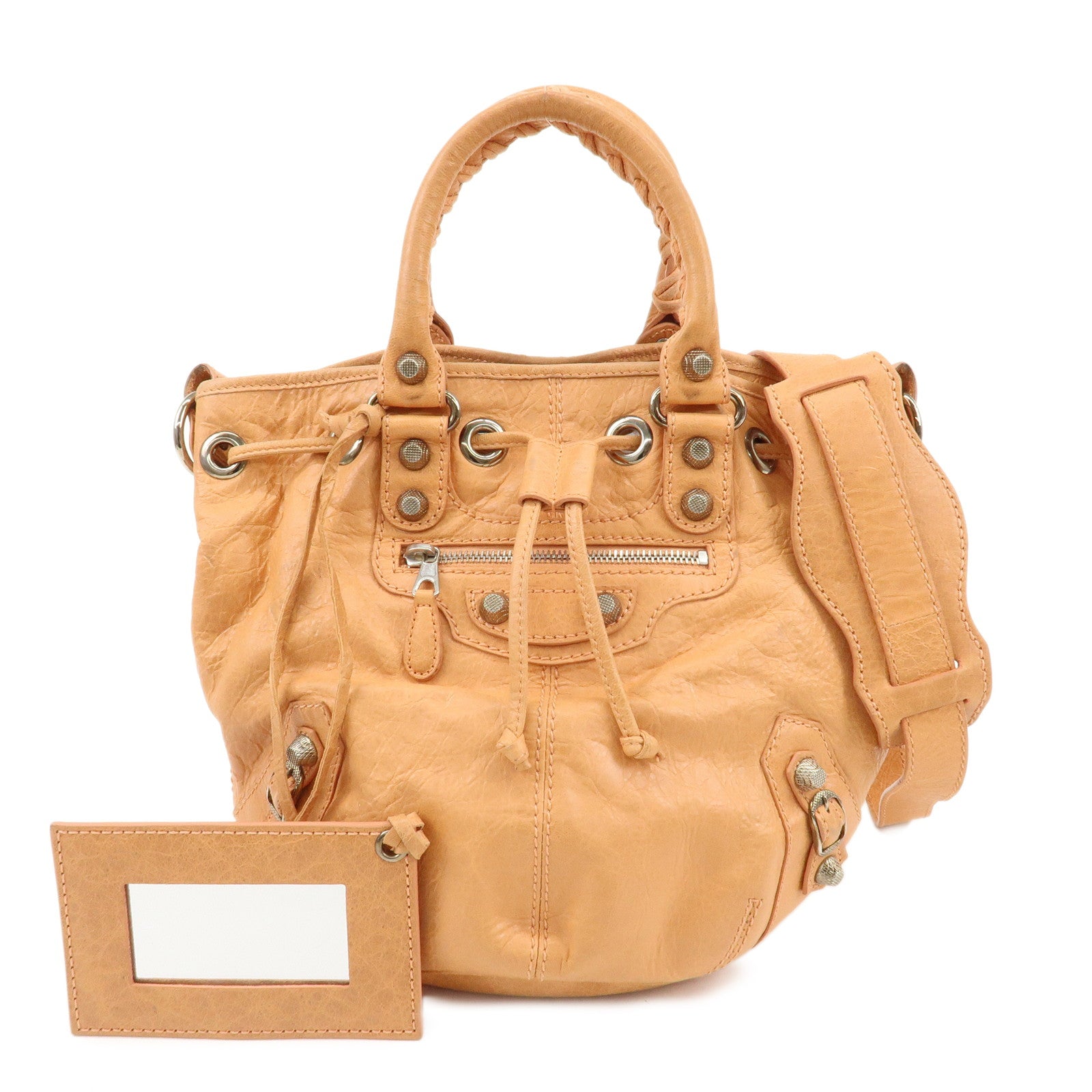 BALENCIAGA-Leather-The-Giant-Mini-Pompon-2Way-Bag-Brown-285439