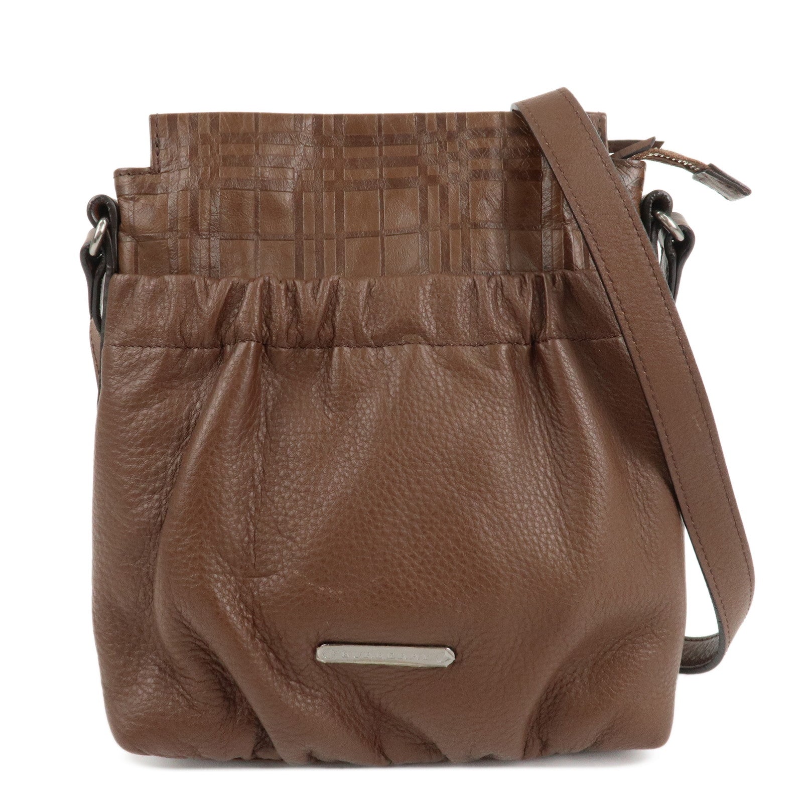 BURBERRY-Leather-Shoulder-Bag-Brown-Silver-Hardware