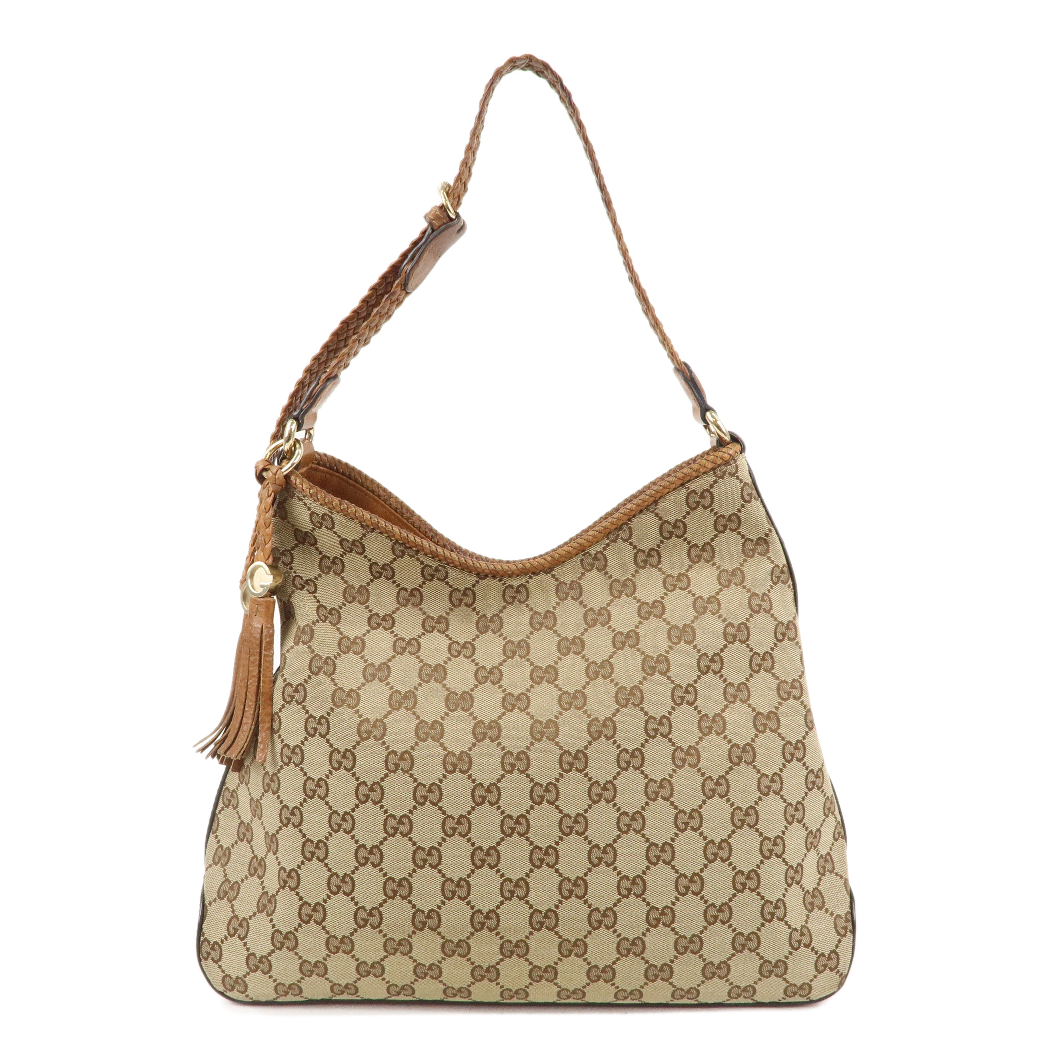 GUCCI Marrakech GG Canvas Leather Shoulder Bag Beige 257026