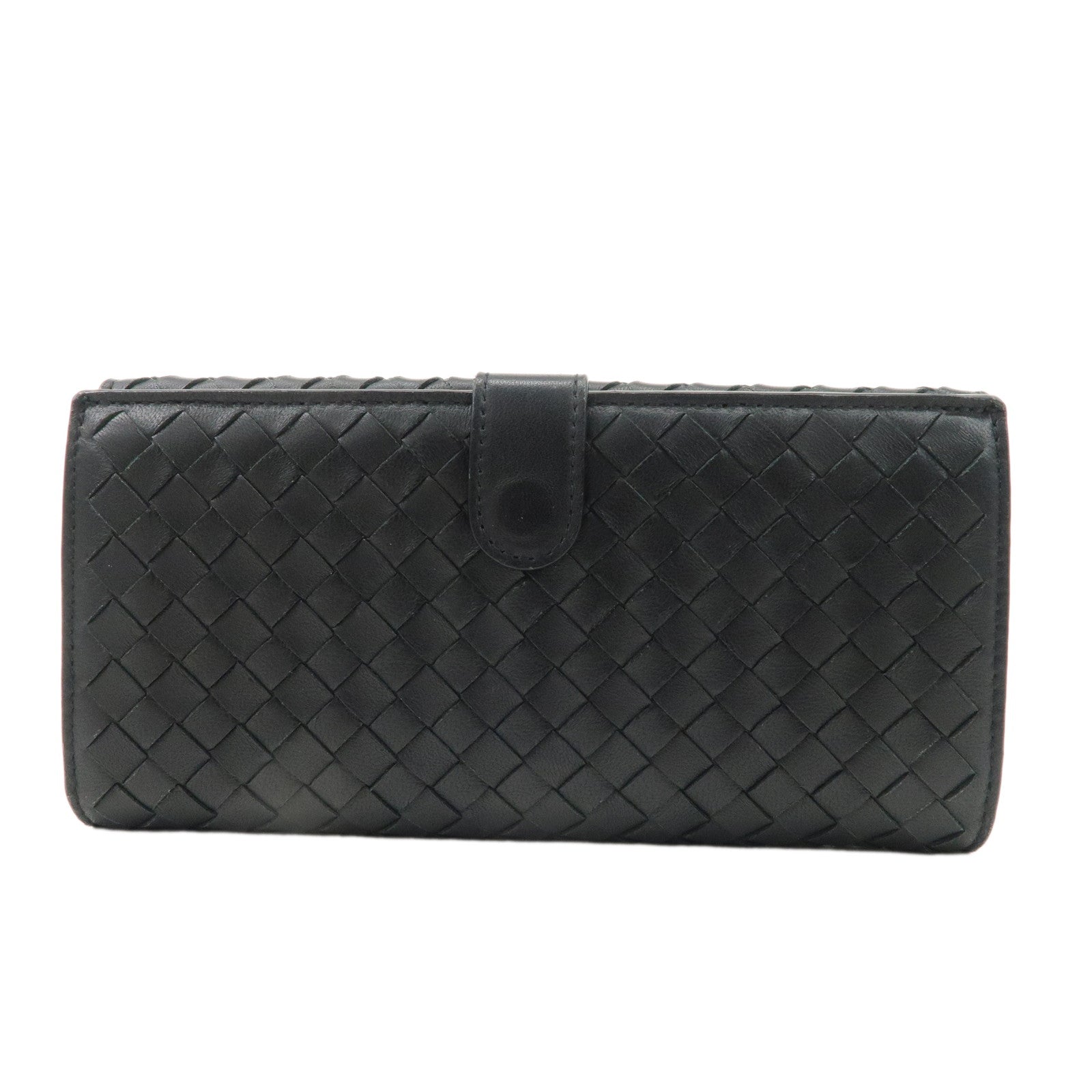 BOTTEGA-VENETA-Intrecciato-Leather-W-Hook-Long-Wallet-Black