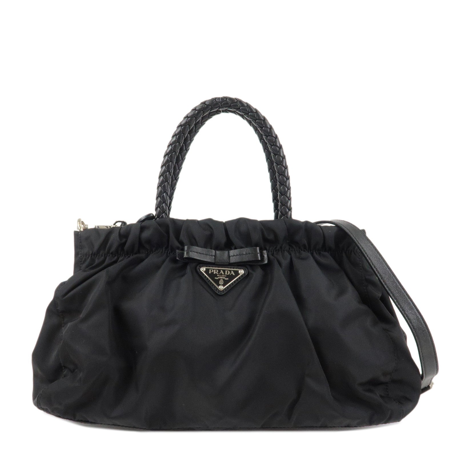 PRADA-Nylon-Leather-Ribbon-2Way-Shoulder-Bag-Black-BN1631