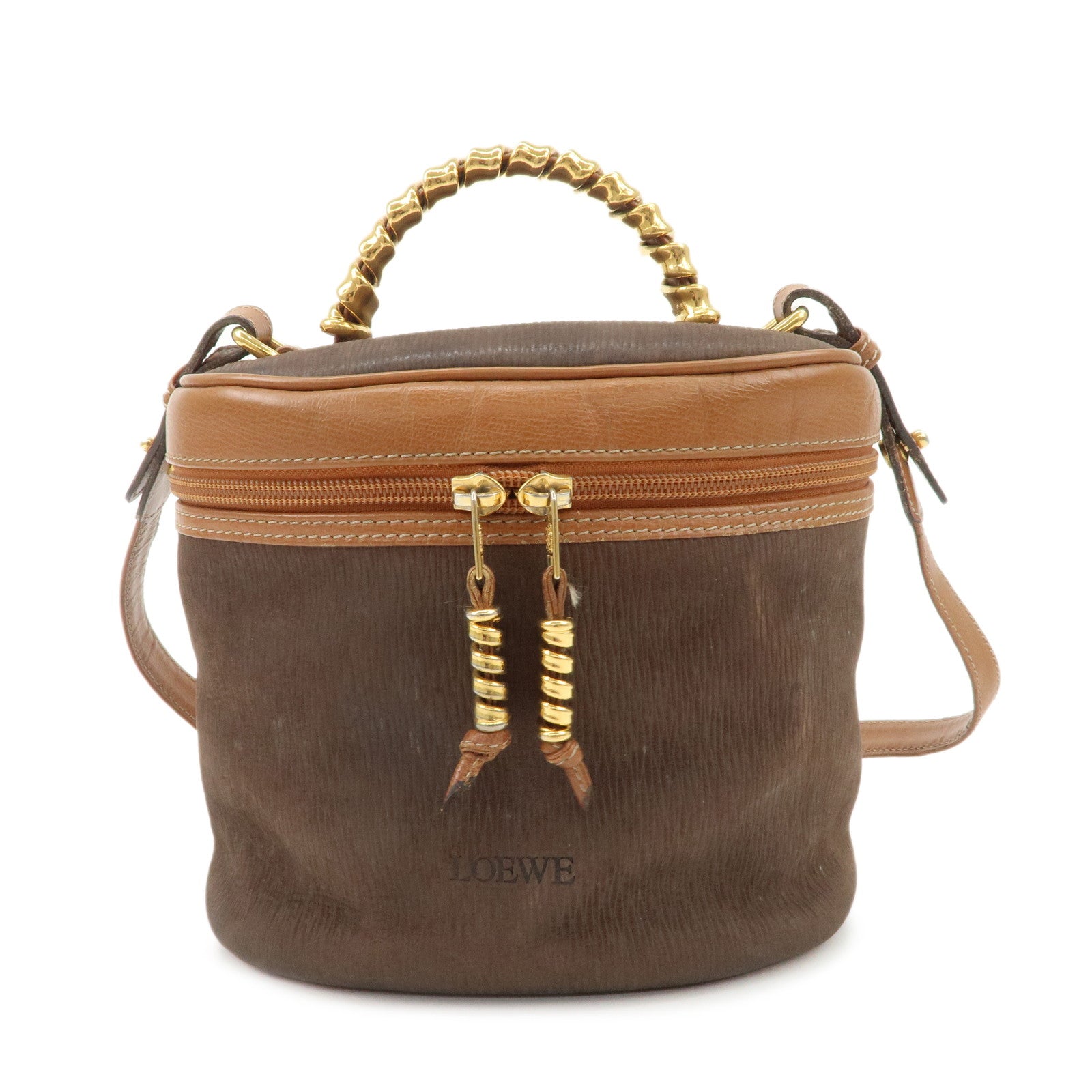 LOEWE-Velazquez-Suede-Leather-2-Way-Bag-Brown-Dark-Brown