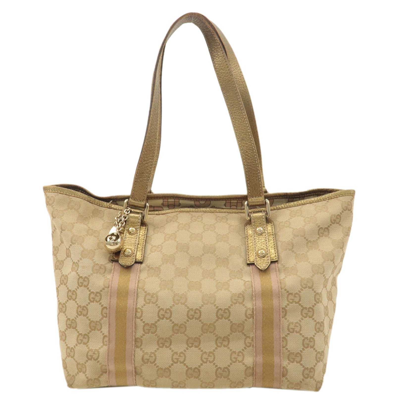 GUCCI-GG-Canvas-Leather-Shoulder-Tote-Bag-Beige-Gold-137396