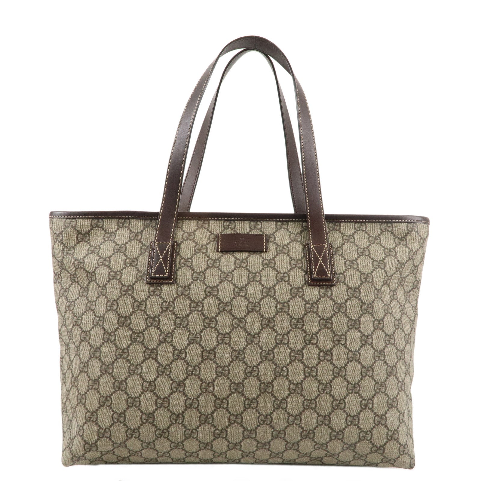 GUCCI-GG-Supreme-Leather-Tote-Bag-Hand-Bag-Beige-Brown-211137