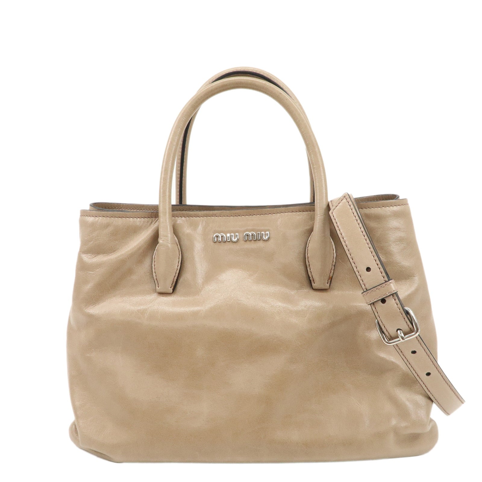 MIU-MIU-Leather-2Way-Bag-Hand-Bag-Shoulder-Bag-Beige-RN1047