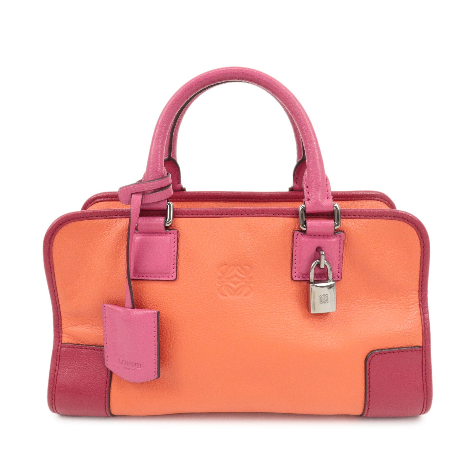 LOEWE-Anagram-Leather-Amazona-28-Hand-Bag-Orange-Red-Pink