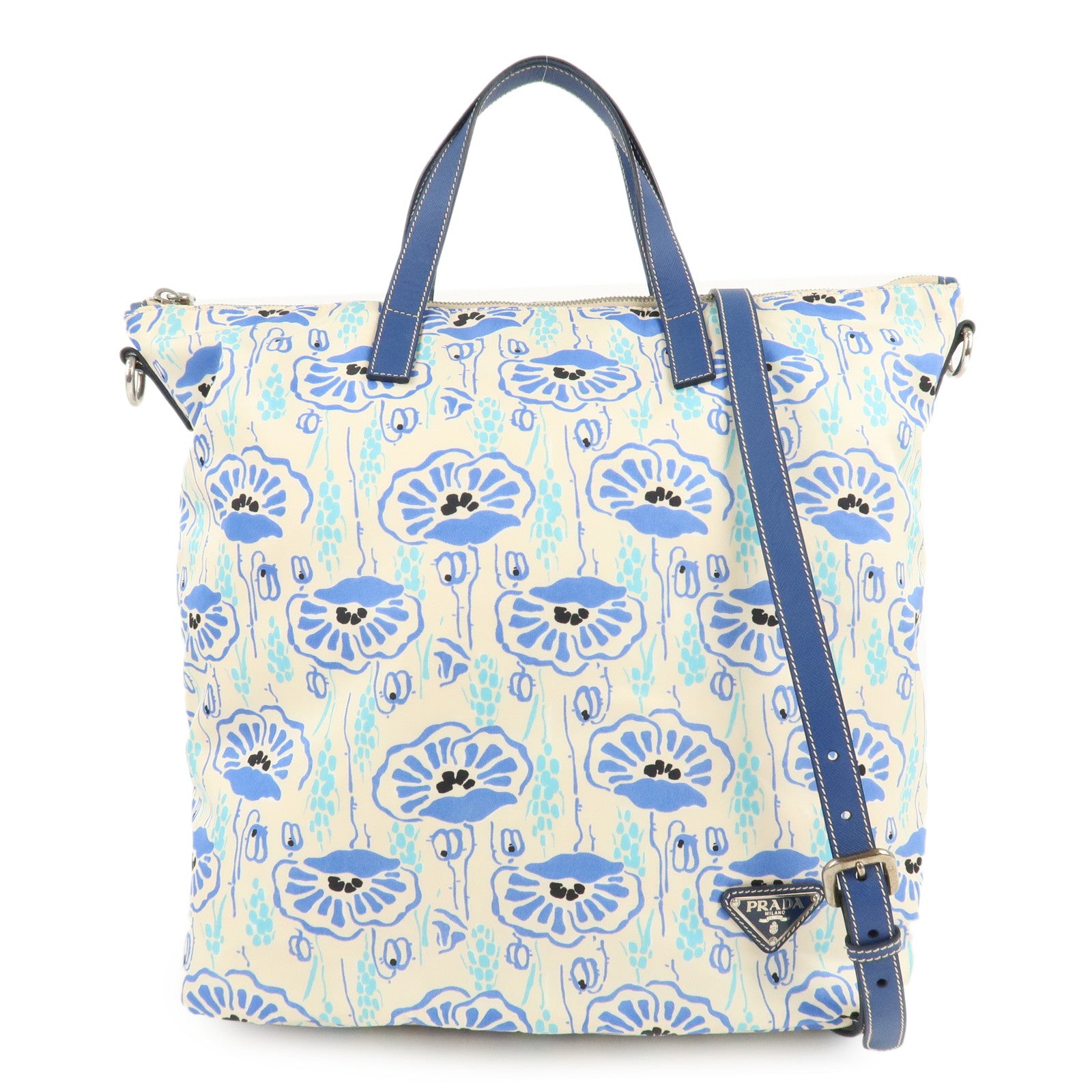 PRADA-Nylon-Leather-2Way-Tote-Bag-White-Blue