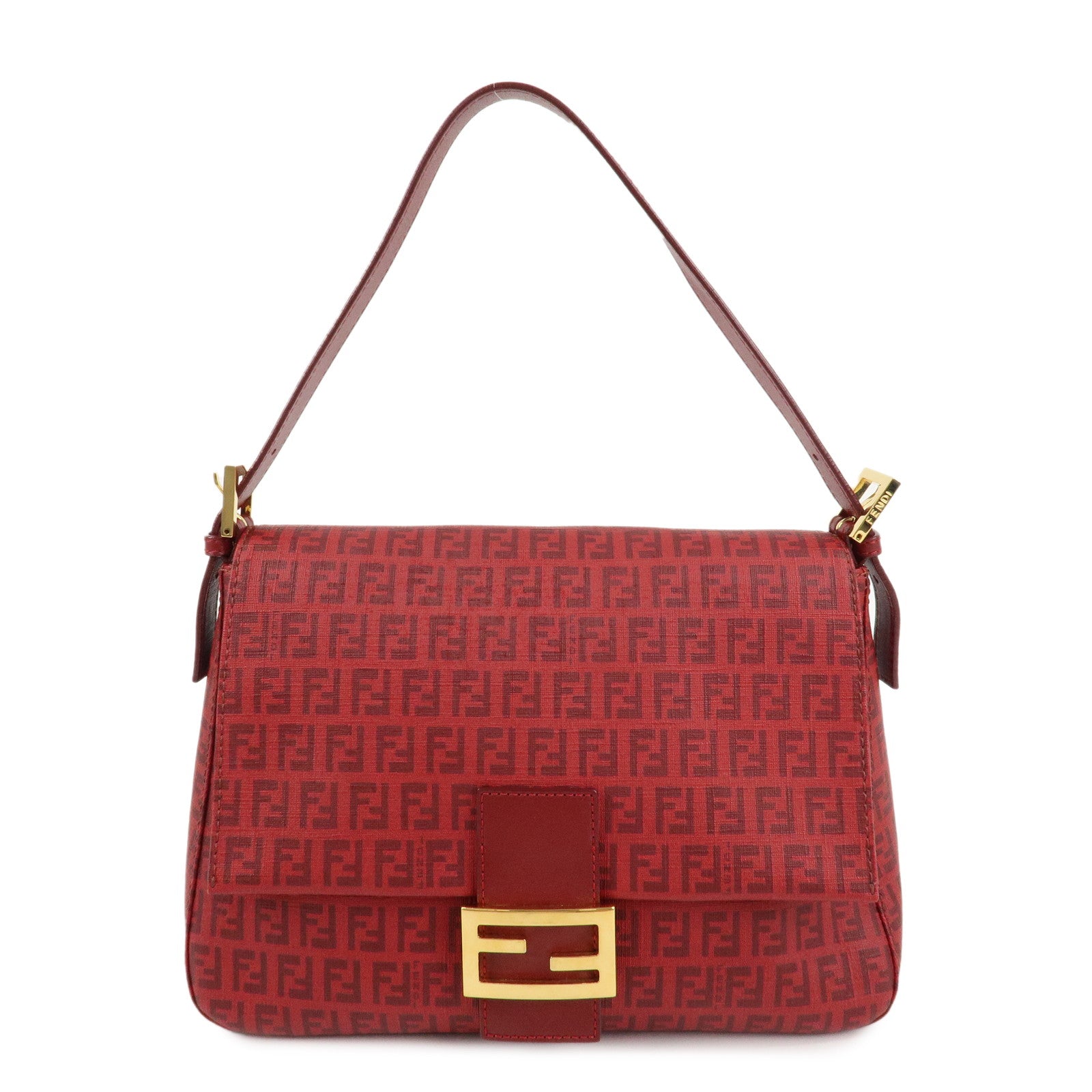 FENDI-Zucchino-PVC-Leather-Mamma-Baguette-Shoulder-Bag-Red-8BR001