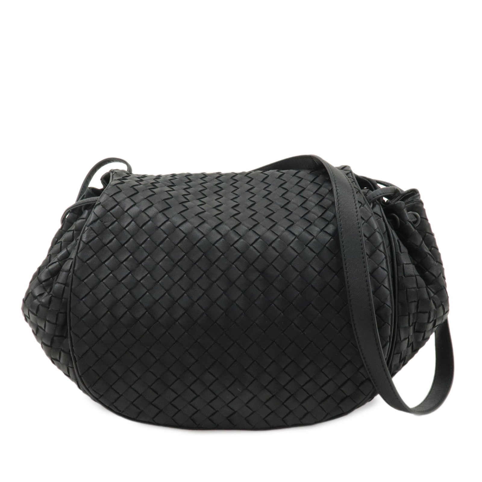 BOTTEGA-VENETA-Intrecciato-Leather-Shoulder-Bag-Black-245342