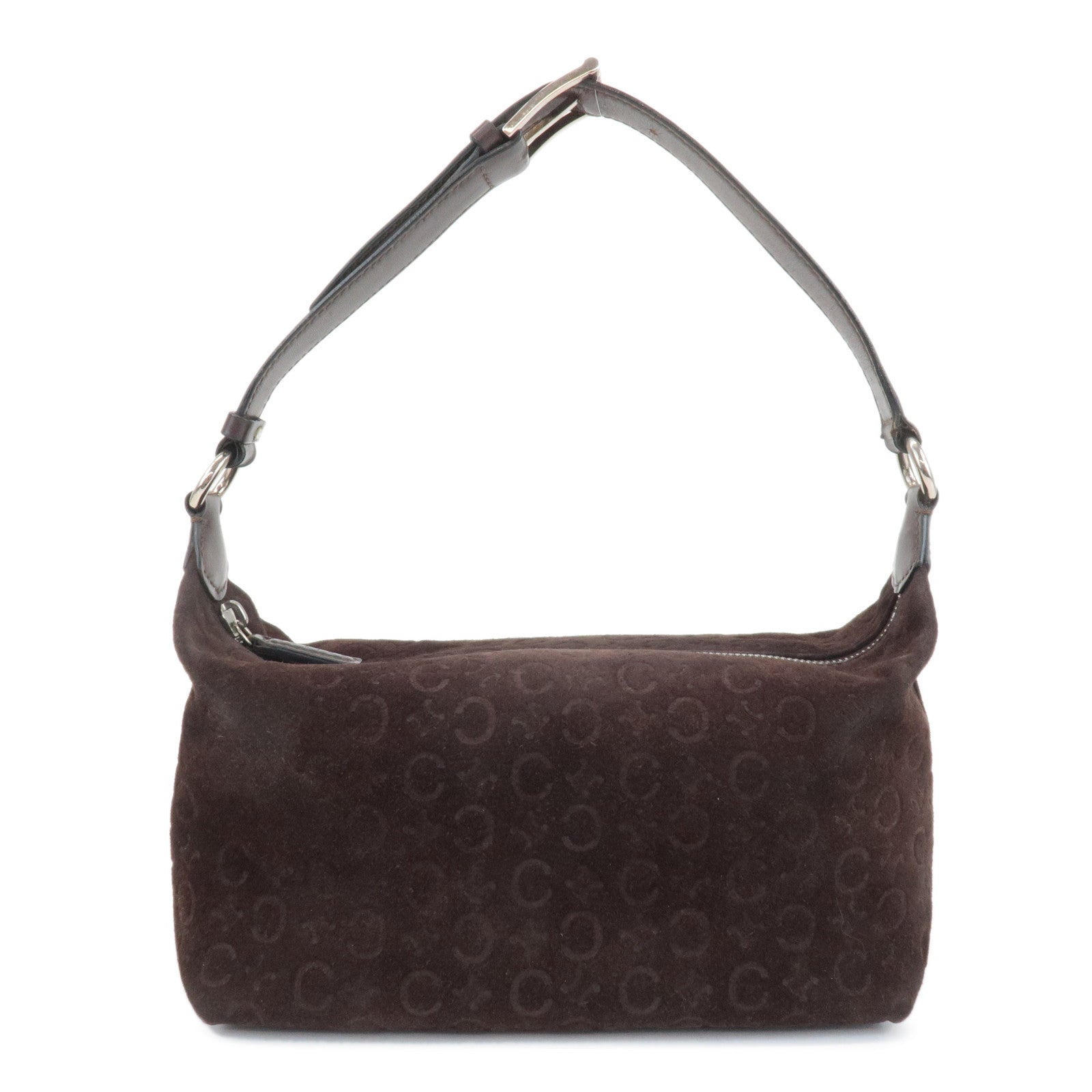 CELINE-C-Macadam-Suede-Leather-Shoulder-Bag-Dark-Brown