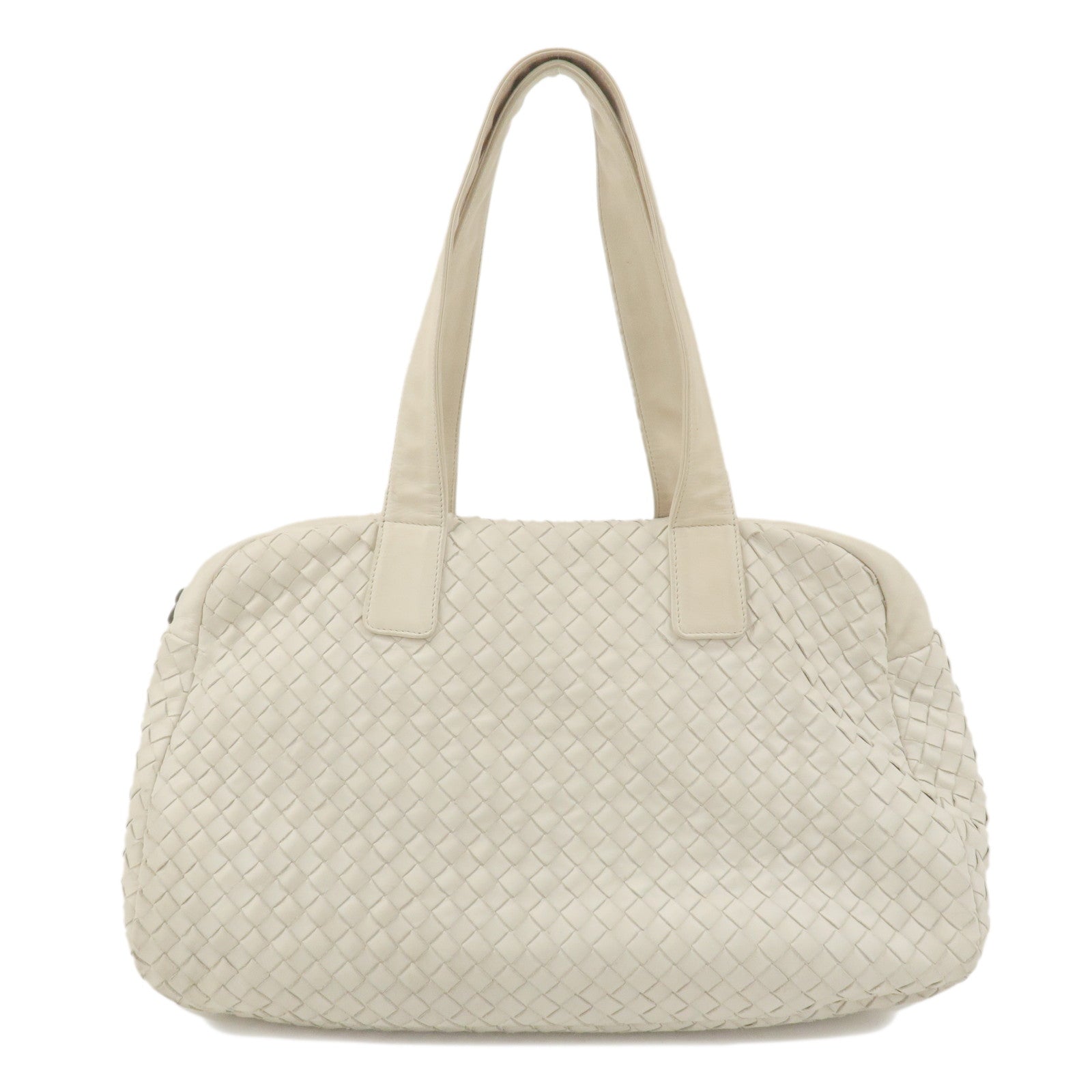 BOTTEGA-VENETA-Intrecciato-Leather-Shoulder-Bag-Ivory