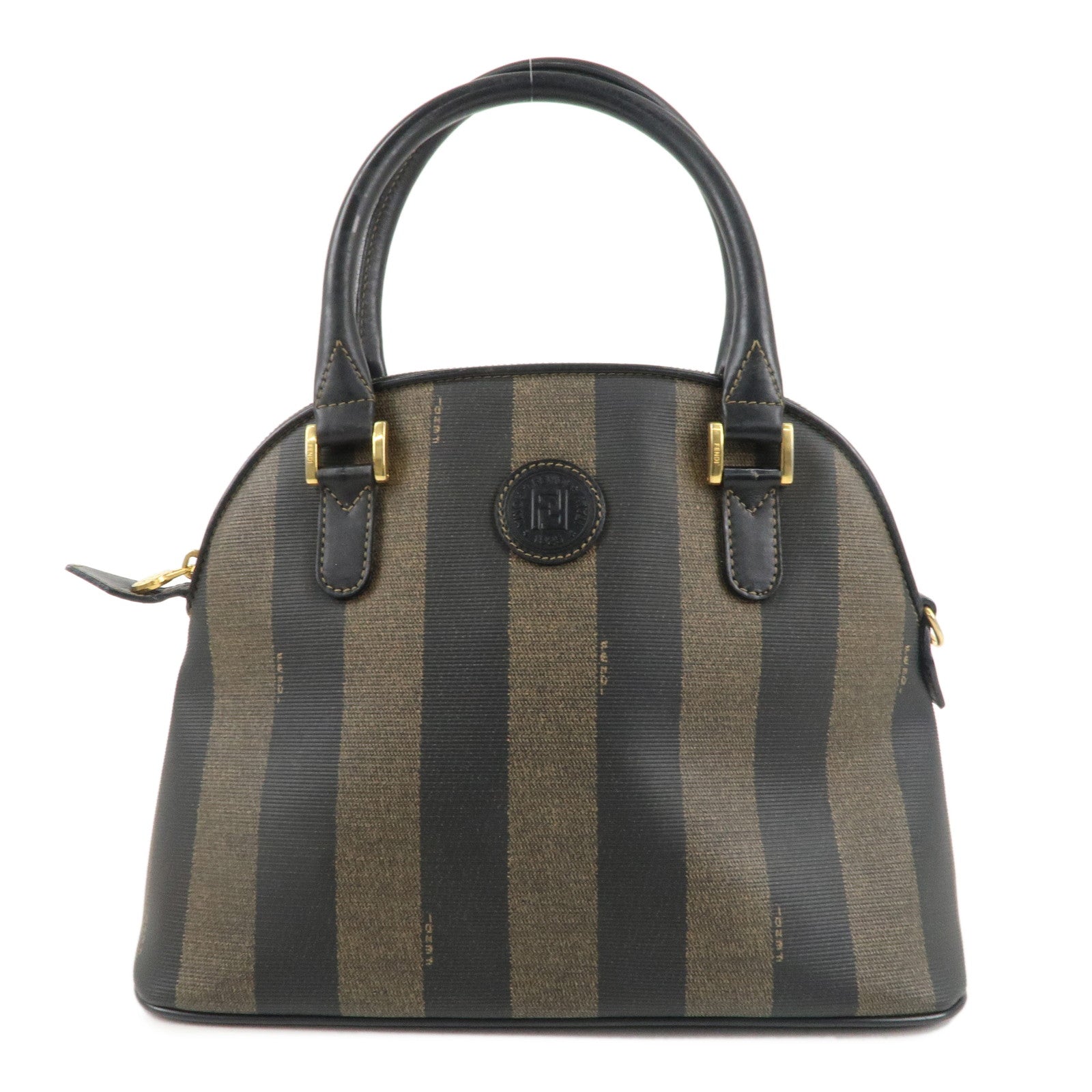 FENDI-Pequin-PVC-Leather-２Way-Hand-Bag-Black-Brown-14092