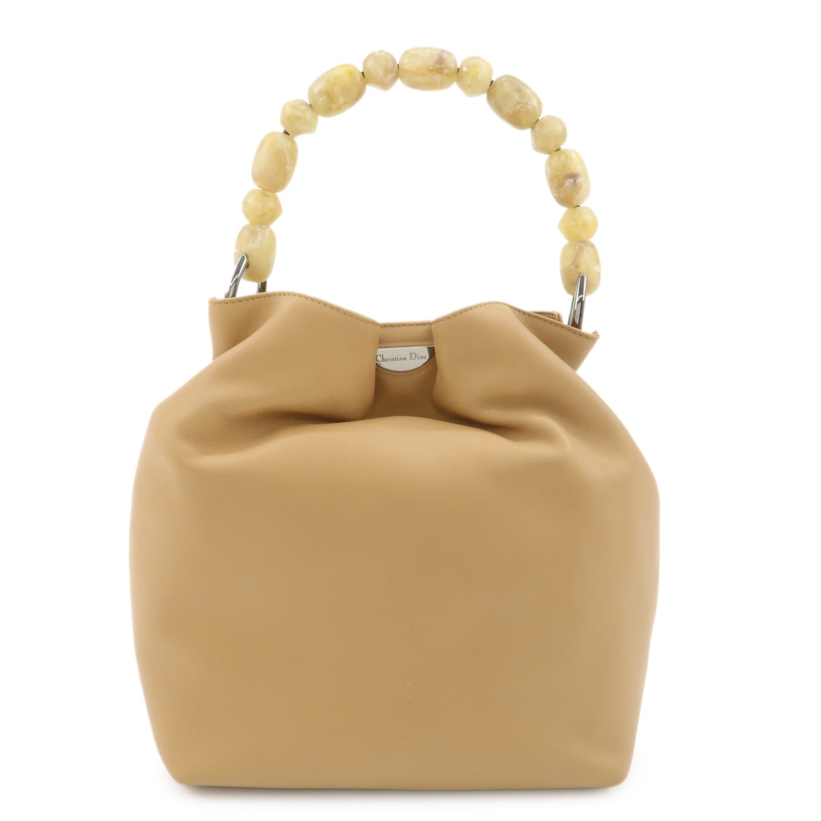 Christian-Dior-Maris-Pearl-Leather-Hand-Bag-Beige