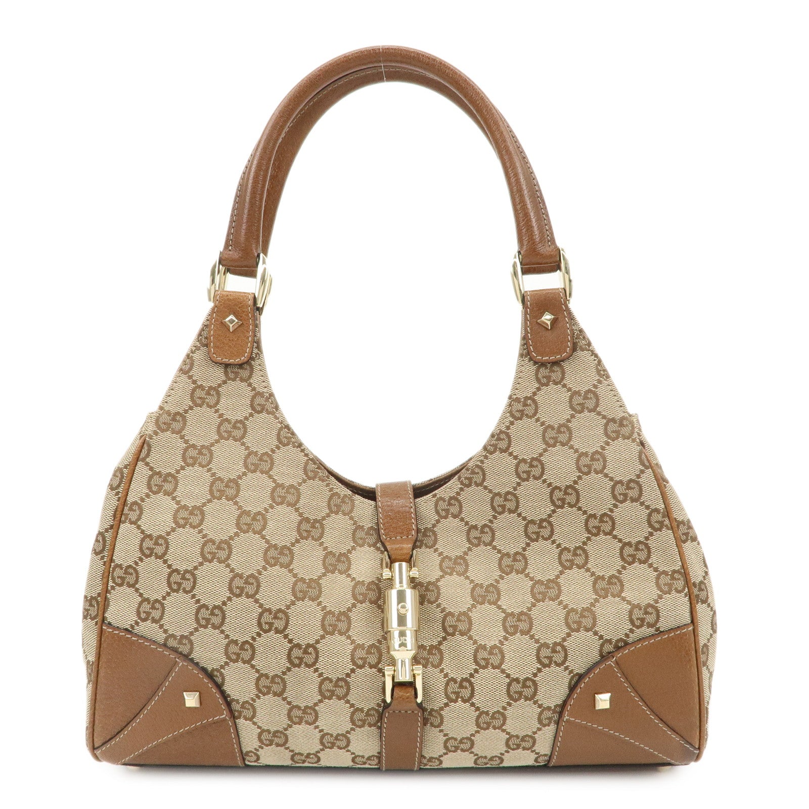 GUCCI-New-Jackie-GG-Canvas-Leather-Shoulder-Bag-Beige-Brown-124407