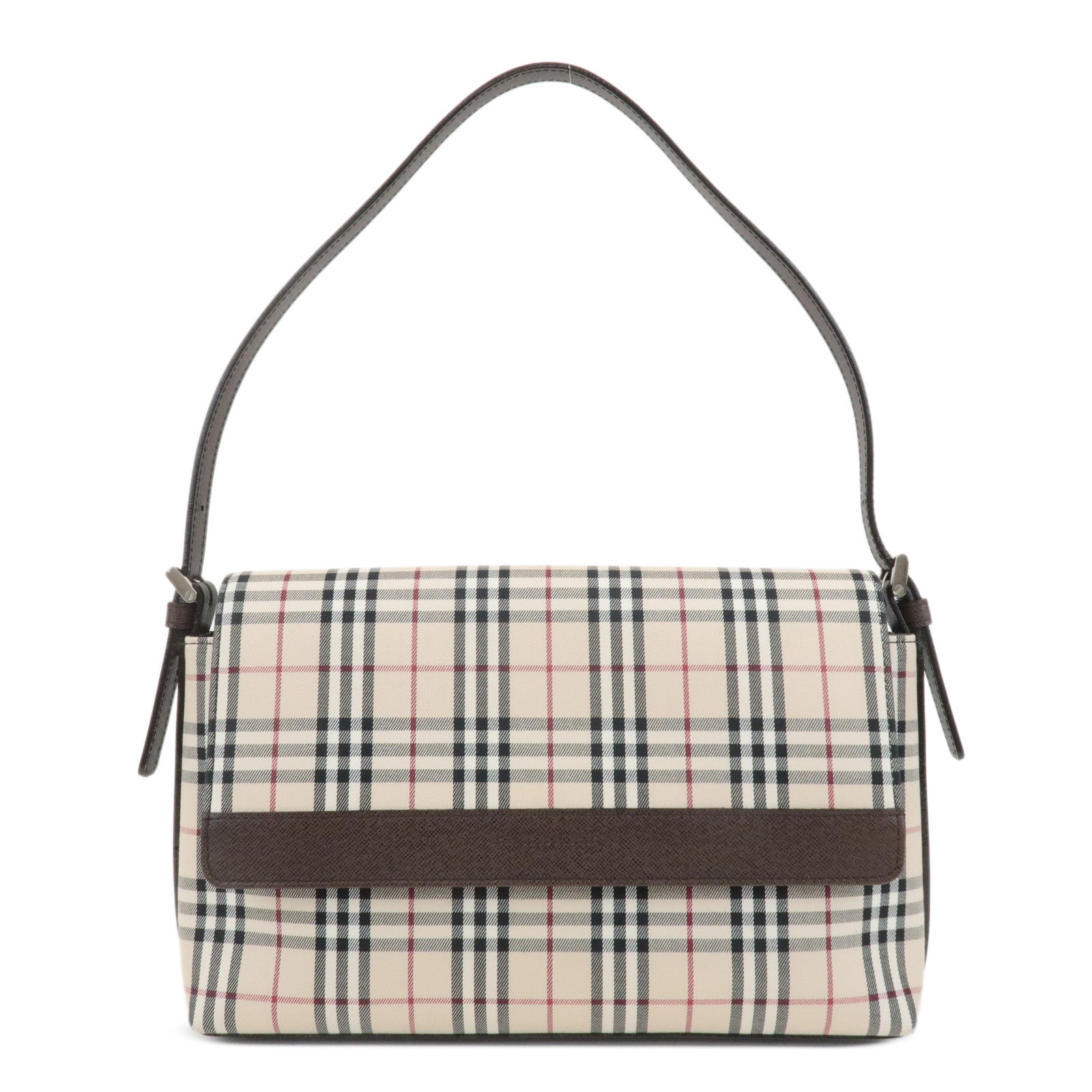 BURBERRY-Nylon-Leather-Nova-Plaid-Shoulder-Bag-Beige-Brown