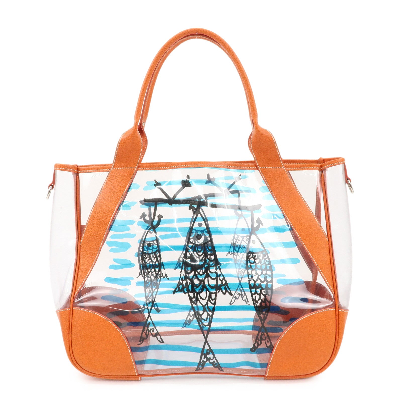 PRADA-PVC-Leather--Fish-Print-Clear-Tote-Bag-Orange-BR3020