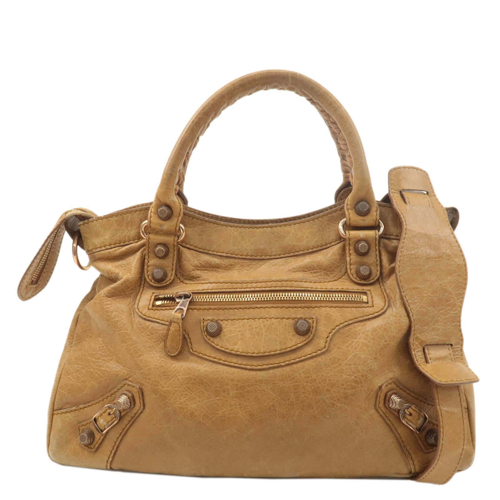 BALENCIAGA The Giant Town Leather 2Way Hand Bag Light Brown 285434