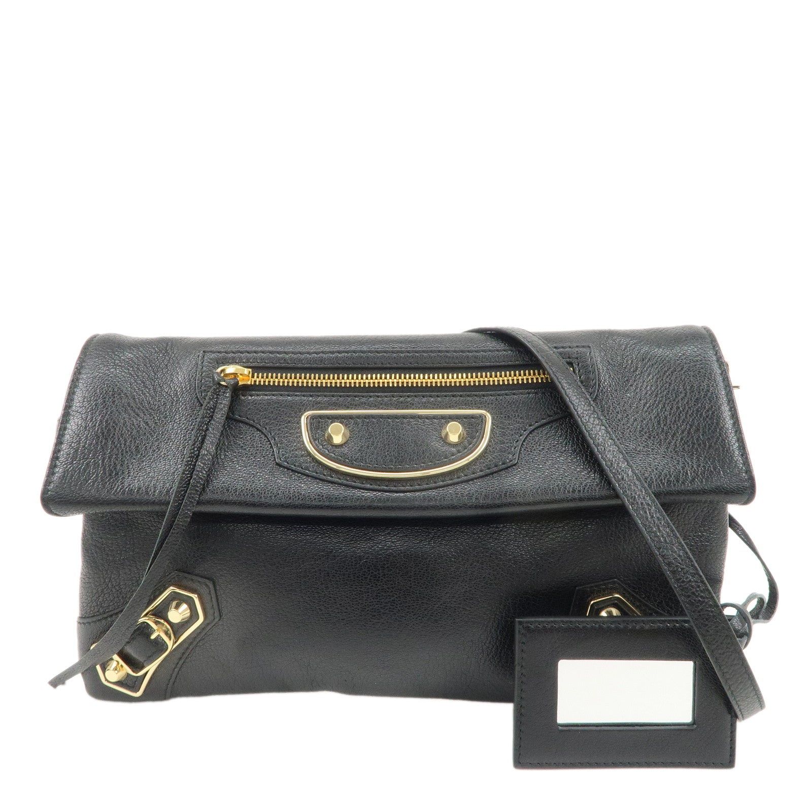 BALENCIAGA-Leather-Classic-Envelope-Clutch-Bag-Black-390167