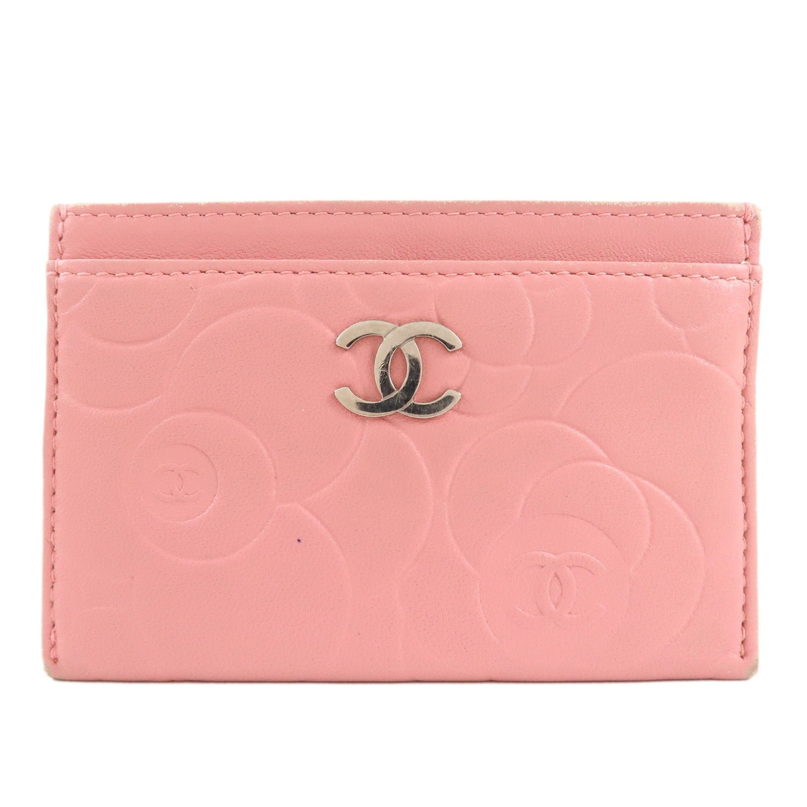 CHANEL-Camelia-Lamb-Skin-Card-Case-Pink-A82286