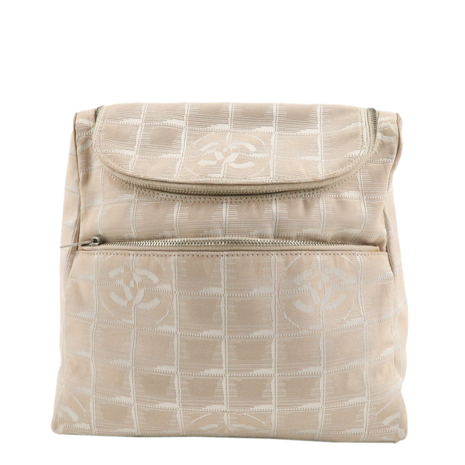 CHANEL-New-Travel-Line-Nylon-Jacquard-2Way-Back-Pack-Beige-A15958