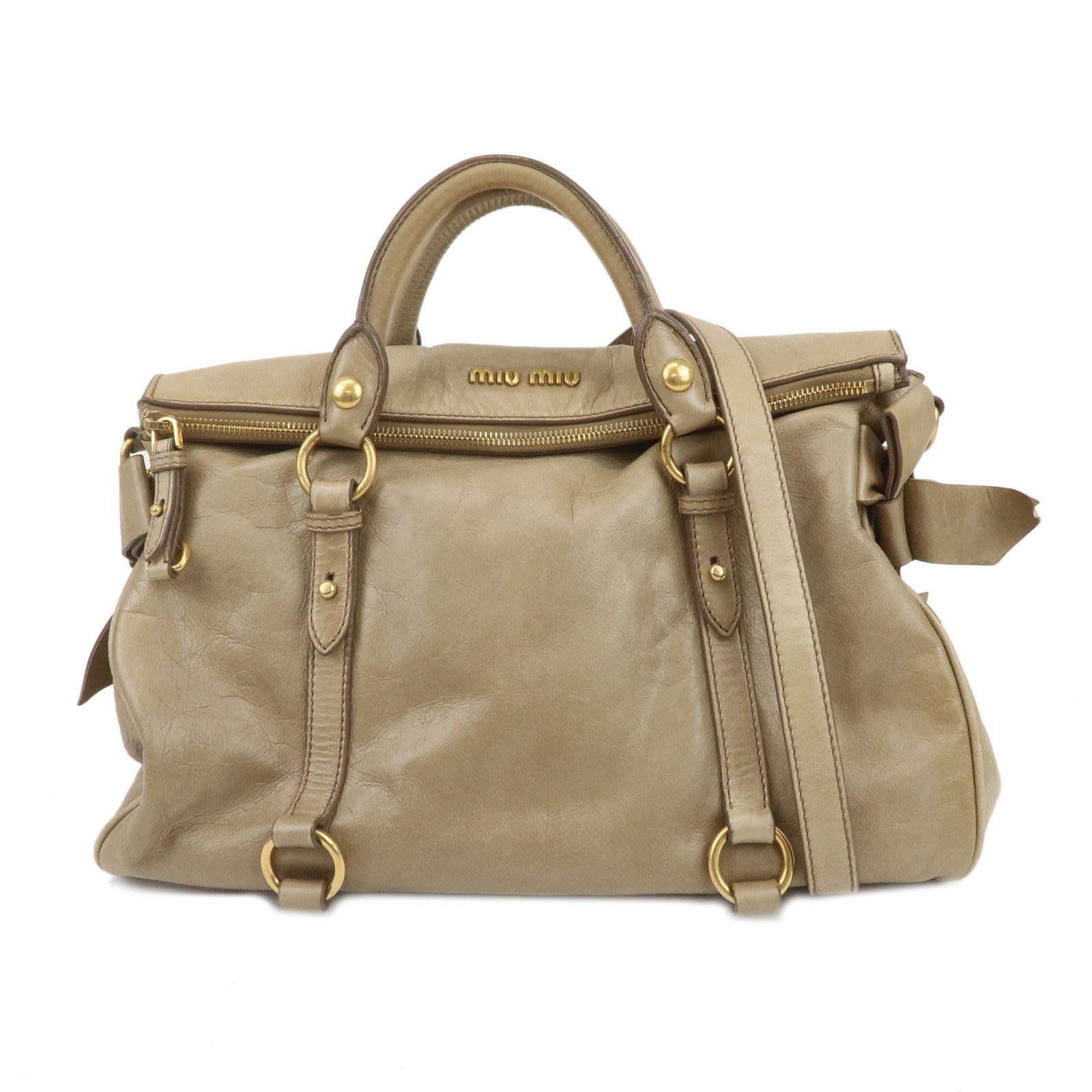 MIU MIU Leather 2Way Shoulder Bag Hand Bag Beige RT0365