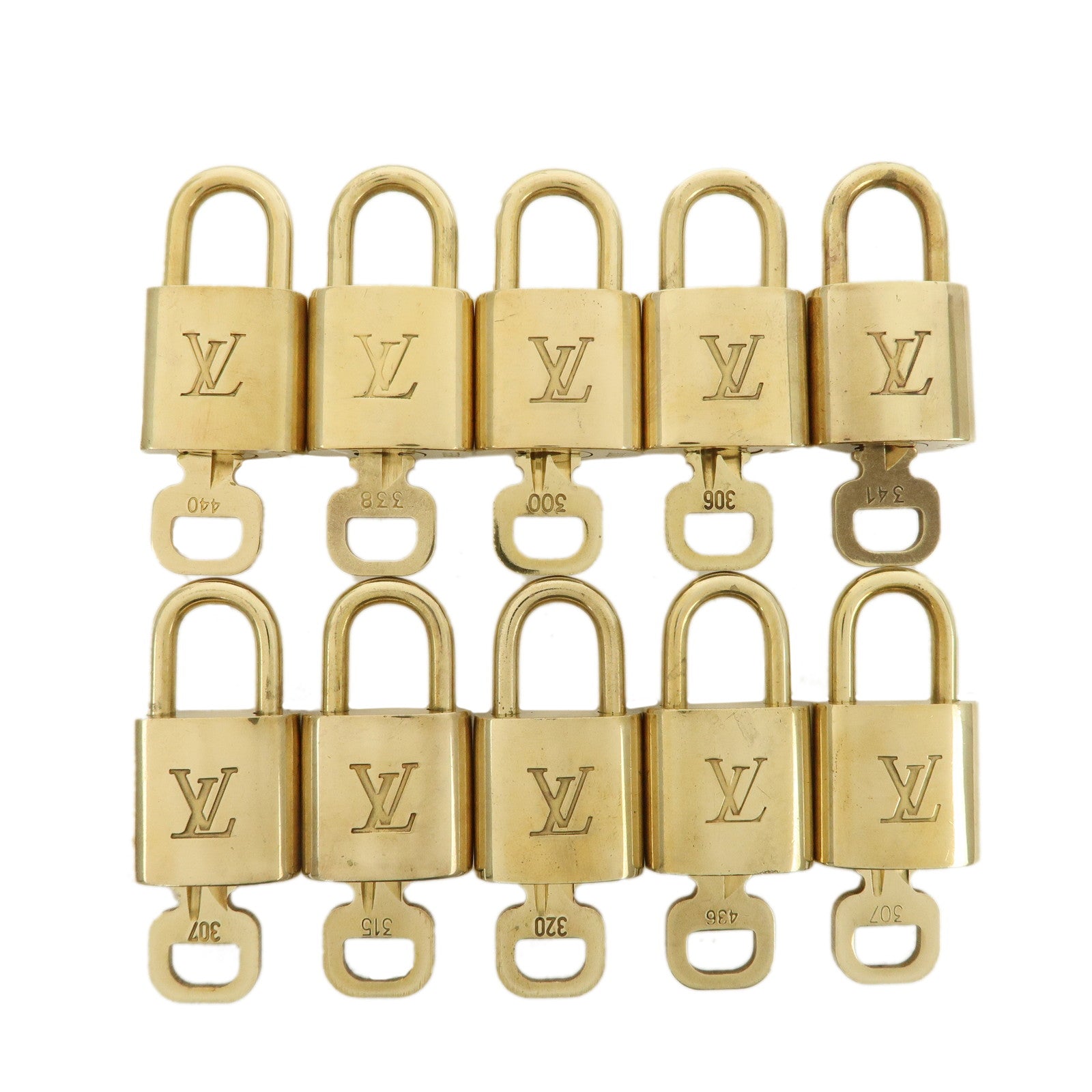 Louis-Vuitton-Set-of-10-Lock-&-Key-Cadena-Key-Lock-Metal-Gold