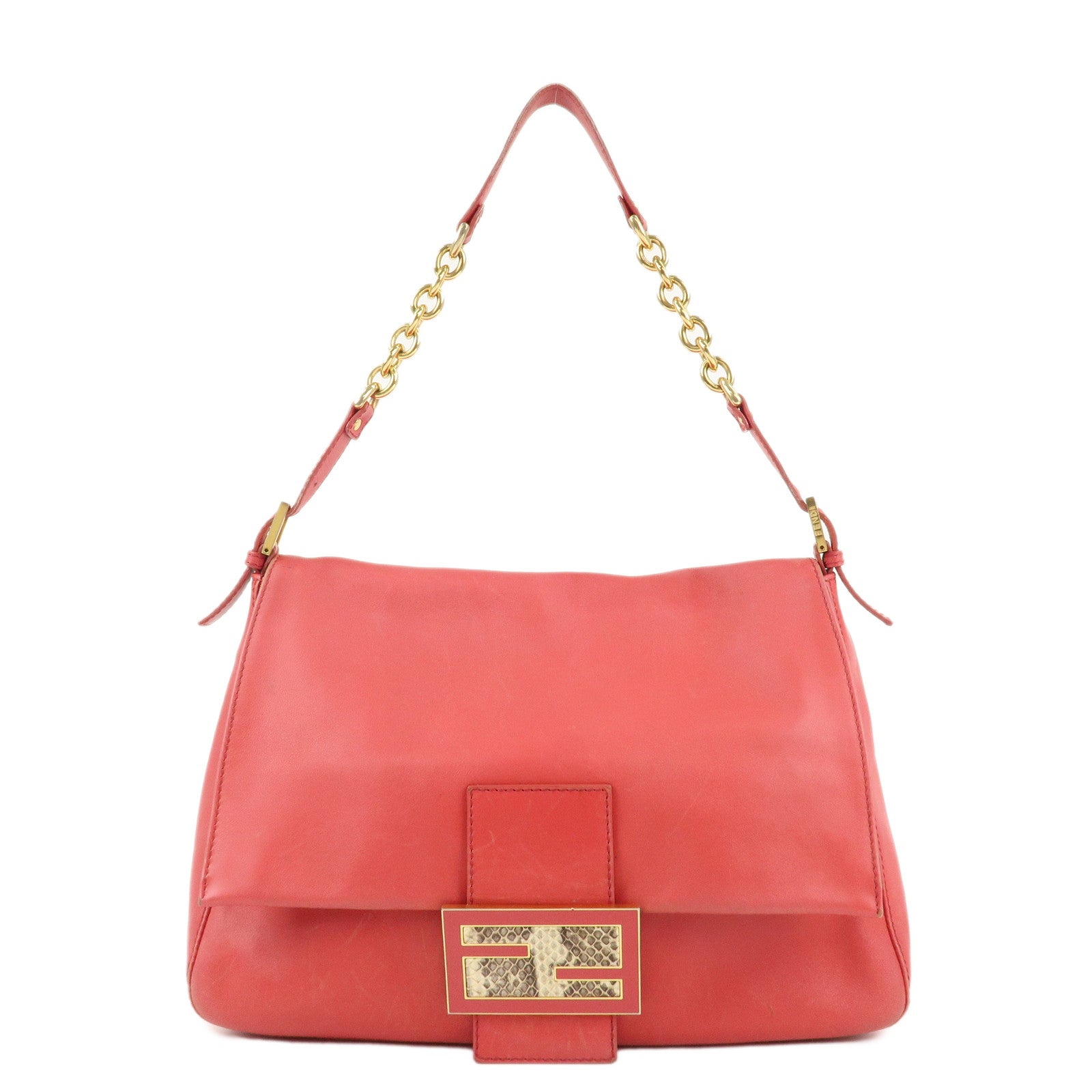 FENDI-Big-Mamma-Baguette-Leather-Chain-Shoulder-Bag-Pink-8BR638