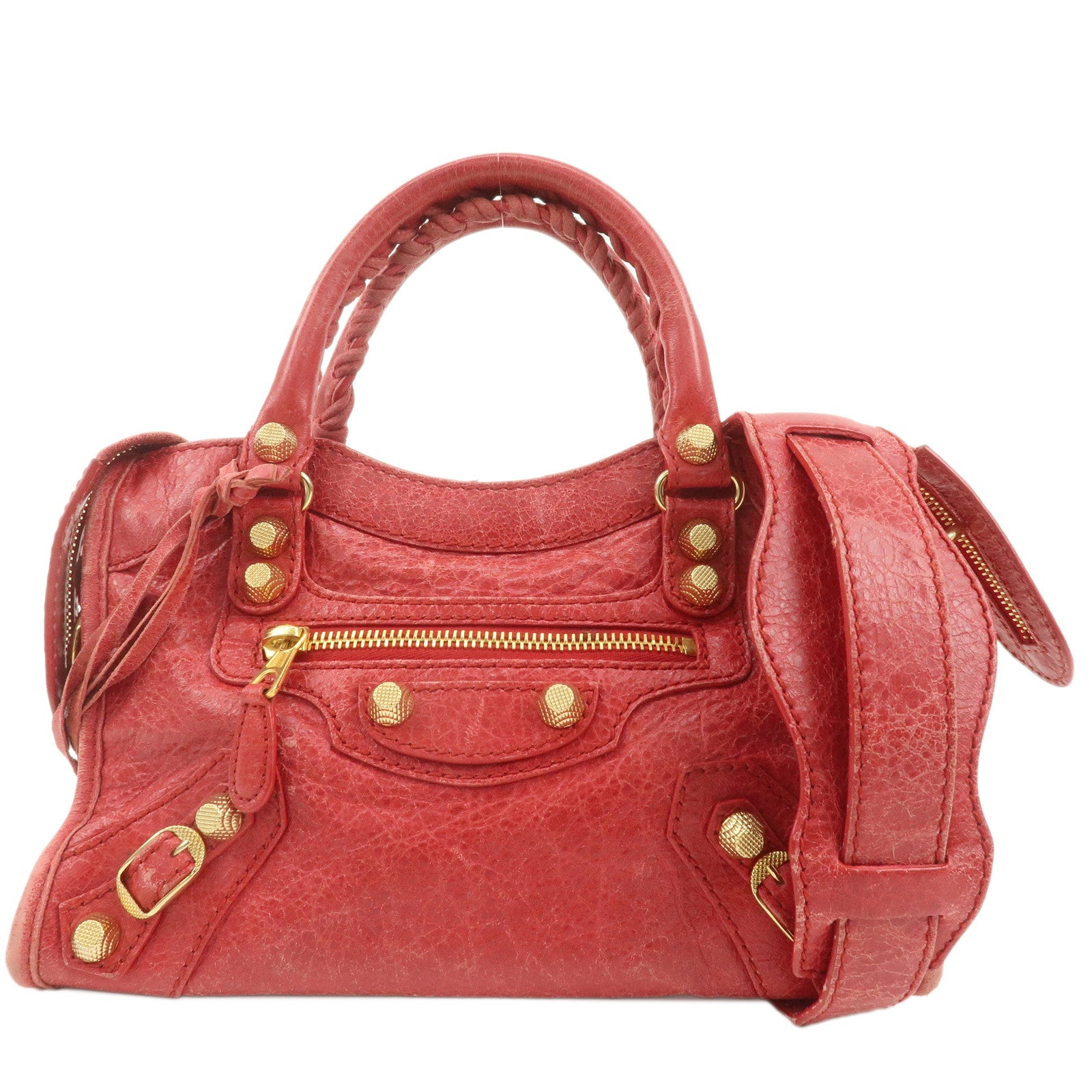 BALENCIAGA-Giant-Mini-City-Leather-2Way-Shoulder-Bag-Red-309544