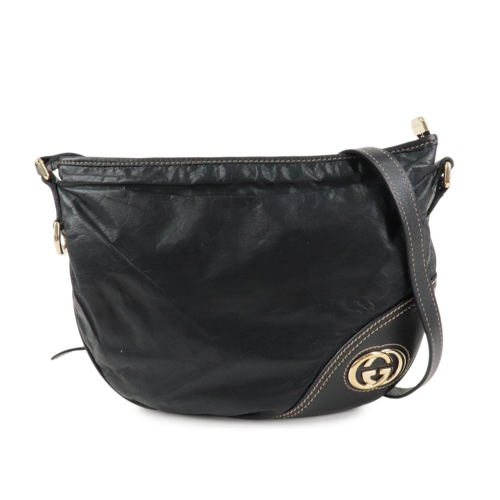 GUCCI-Interlocking-G-Leather-Shoulder-Bag-Black-169998