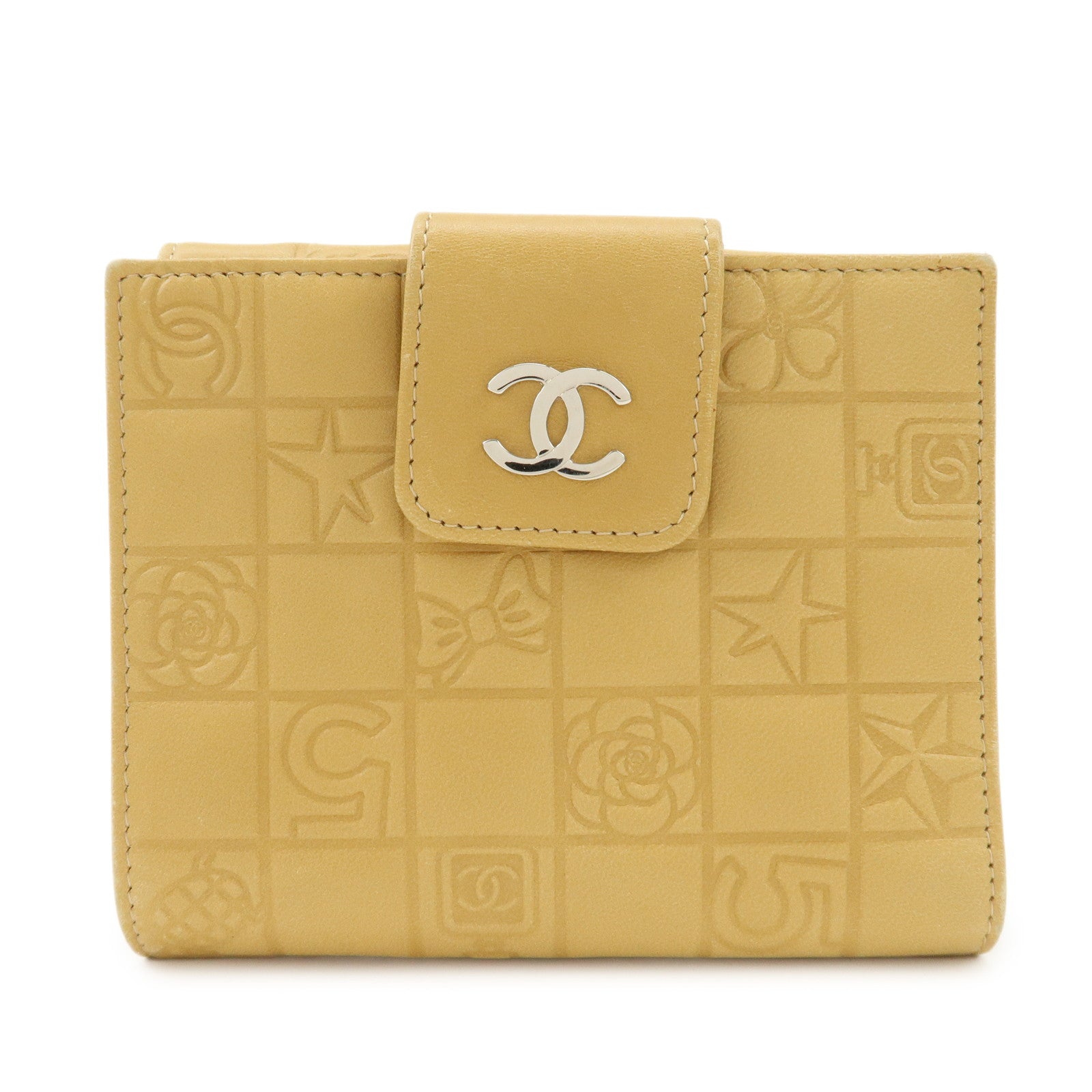 CHANEL-Icon-Line-Lamb-Skin-W-Flap-Bi-fold-Wallet-Beige-A24212