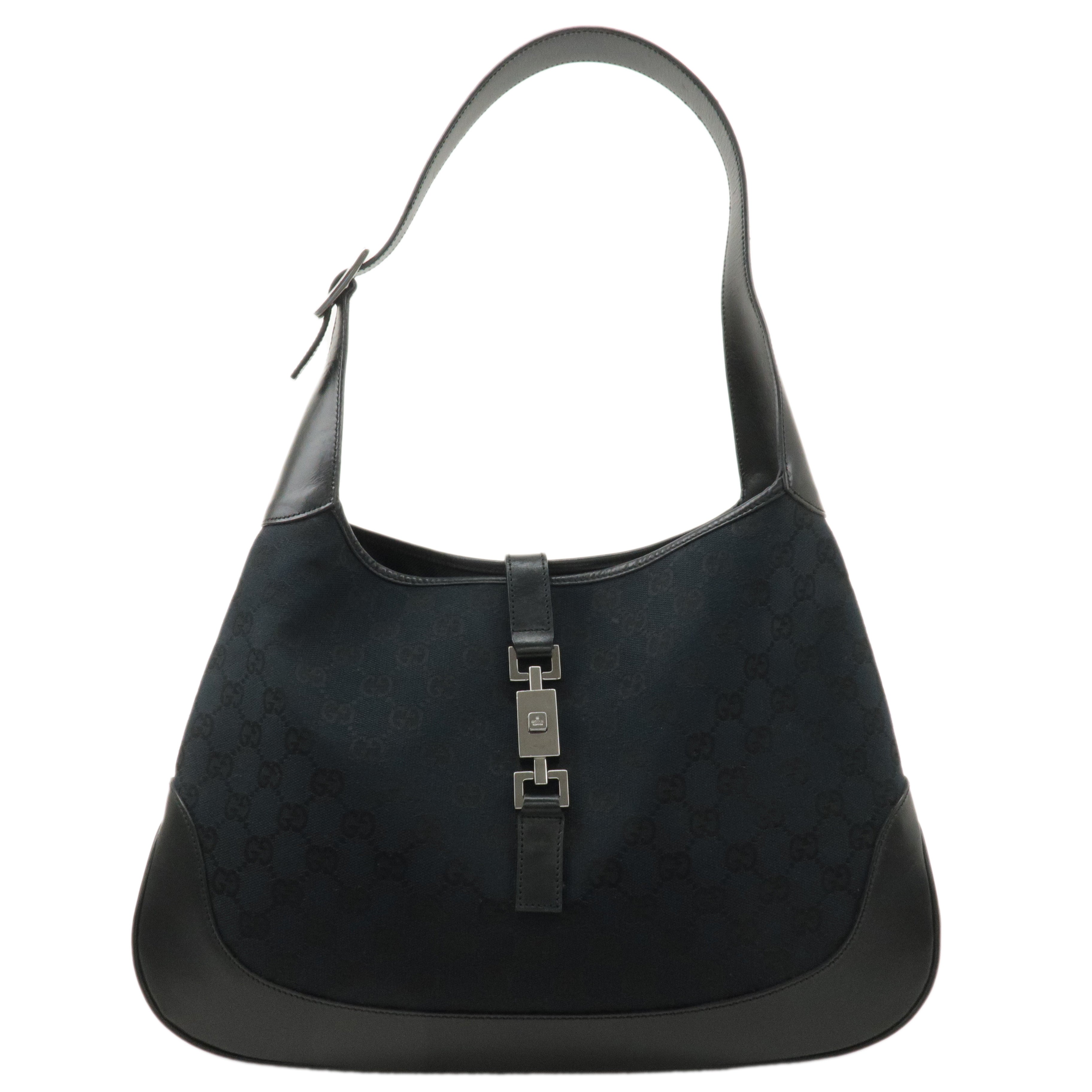 GUCCI Jackie Canvas Leather Shoulder Bag Black 001.3346