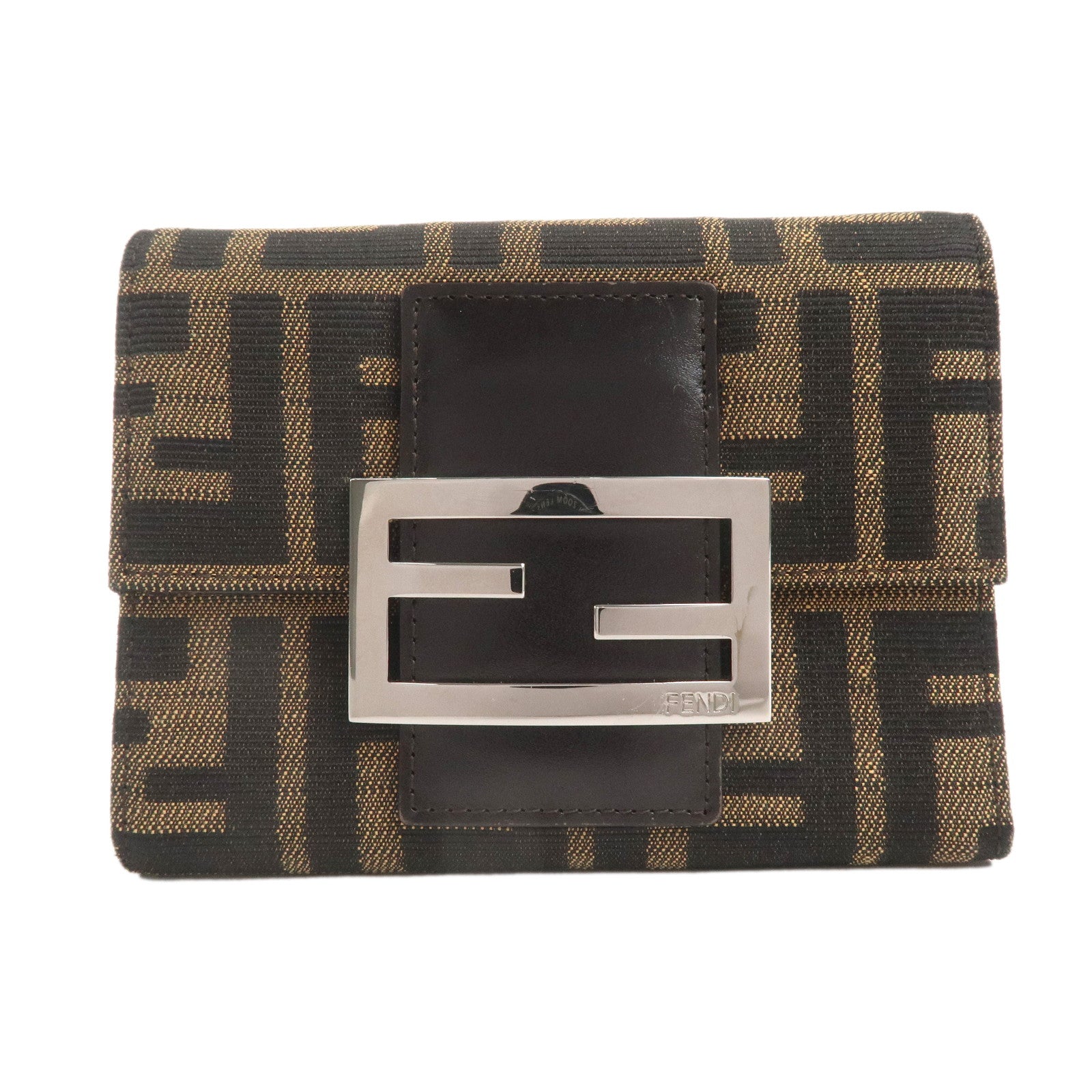 FENDI-Zucca-Print-Canvas-Leather-Tri-fold-Compact-Wallet-8M0023