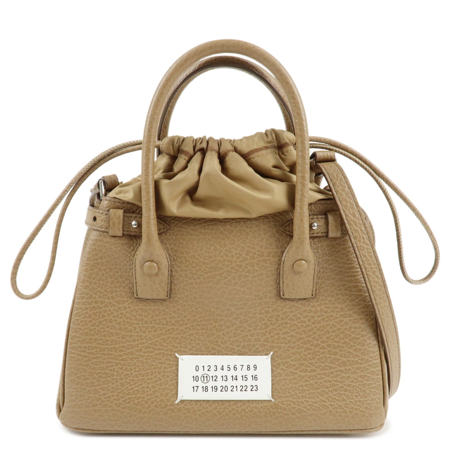 Maison-Margiela-Leather-Drawstring-2Way-Bag-Hand-Bag-Beige