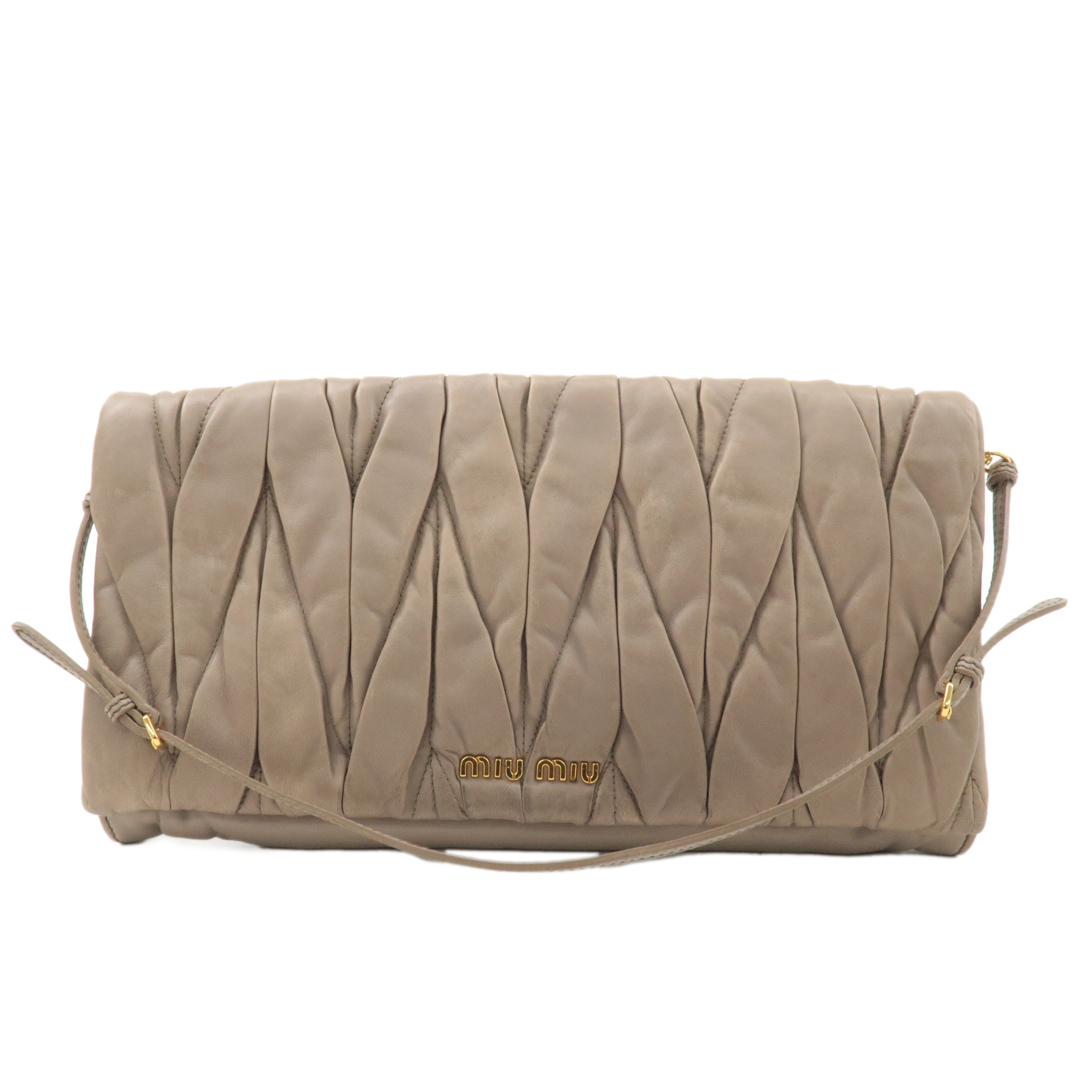 MIU MIU Matelasse Leather 2way Clutch Shoulder Bag Greige