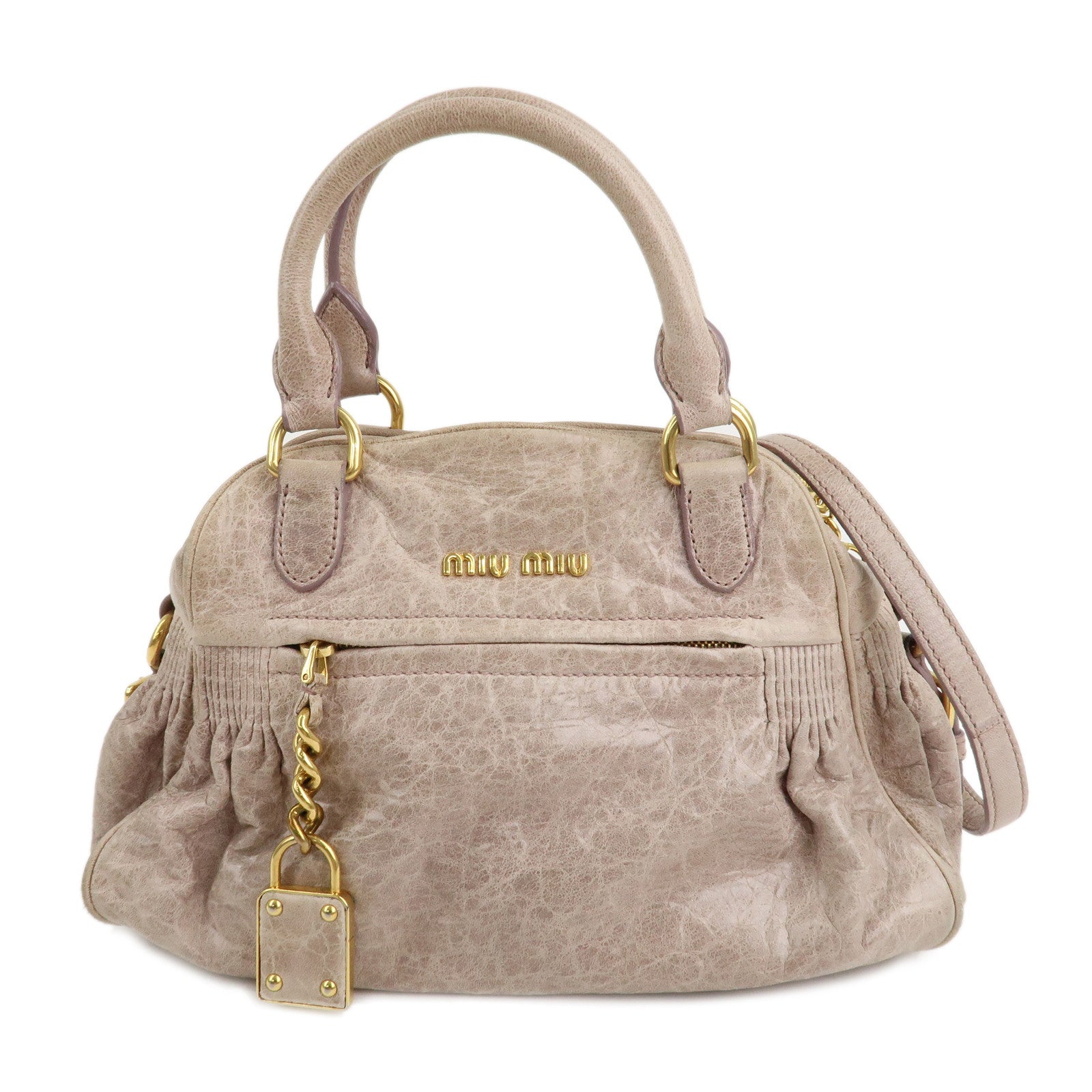 MIU-MIU-Logo-Leather-2-Way-Hand-Bag-Shoulder-Bag--Beige