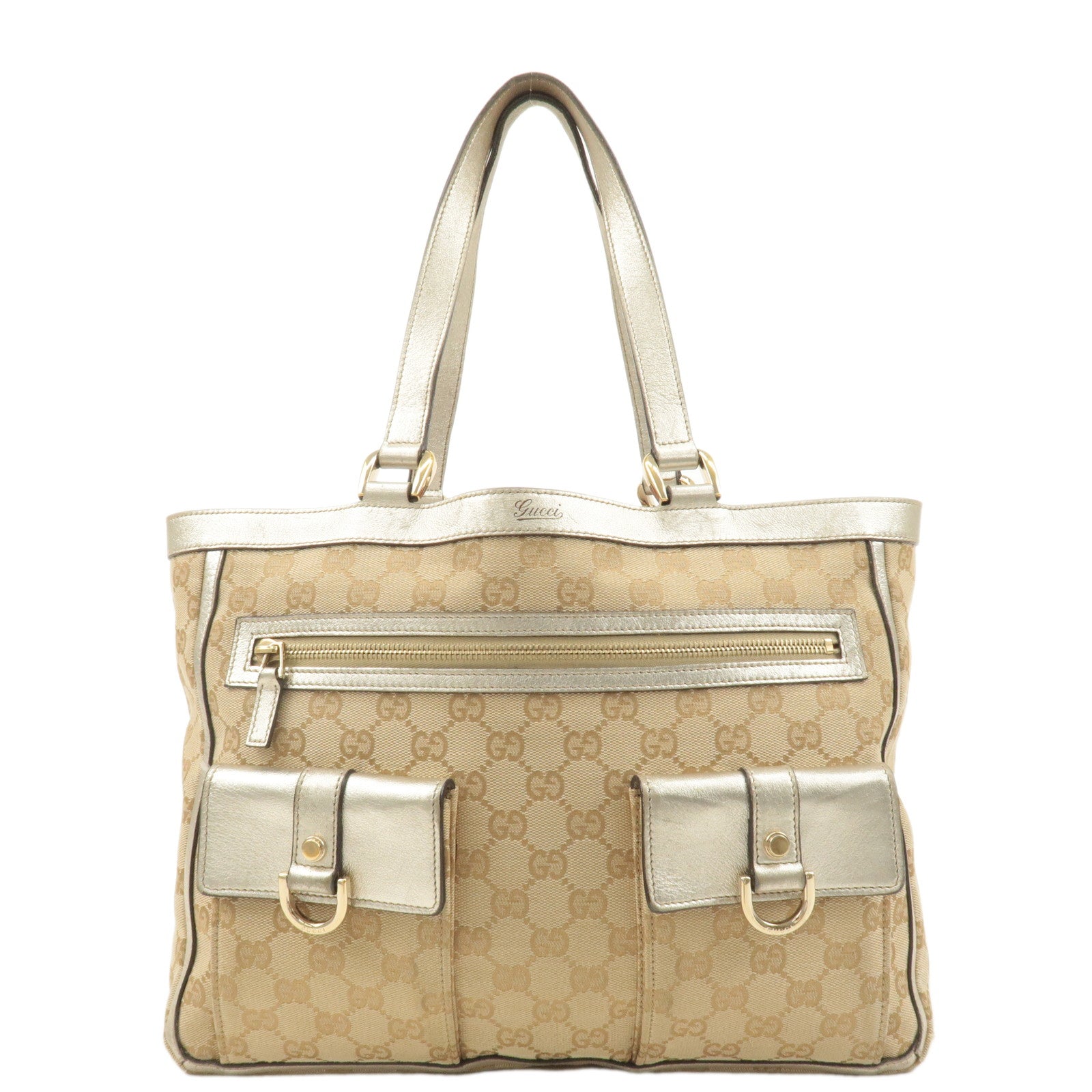 GUCCI-Abbey-GG-Canvas-Leather-Tote-Bag-Beige-Gold-146247