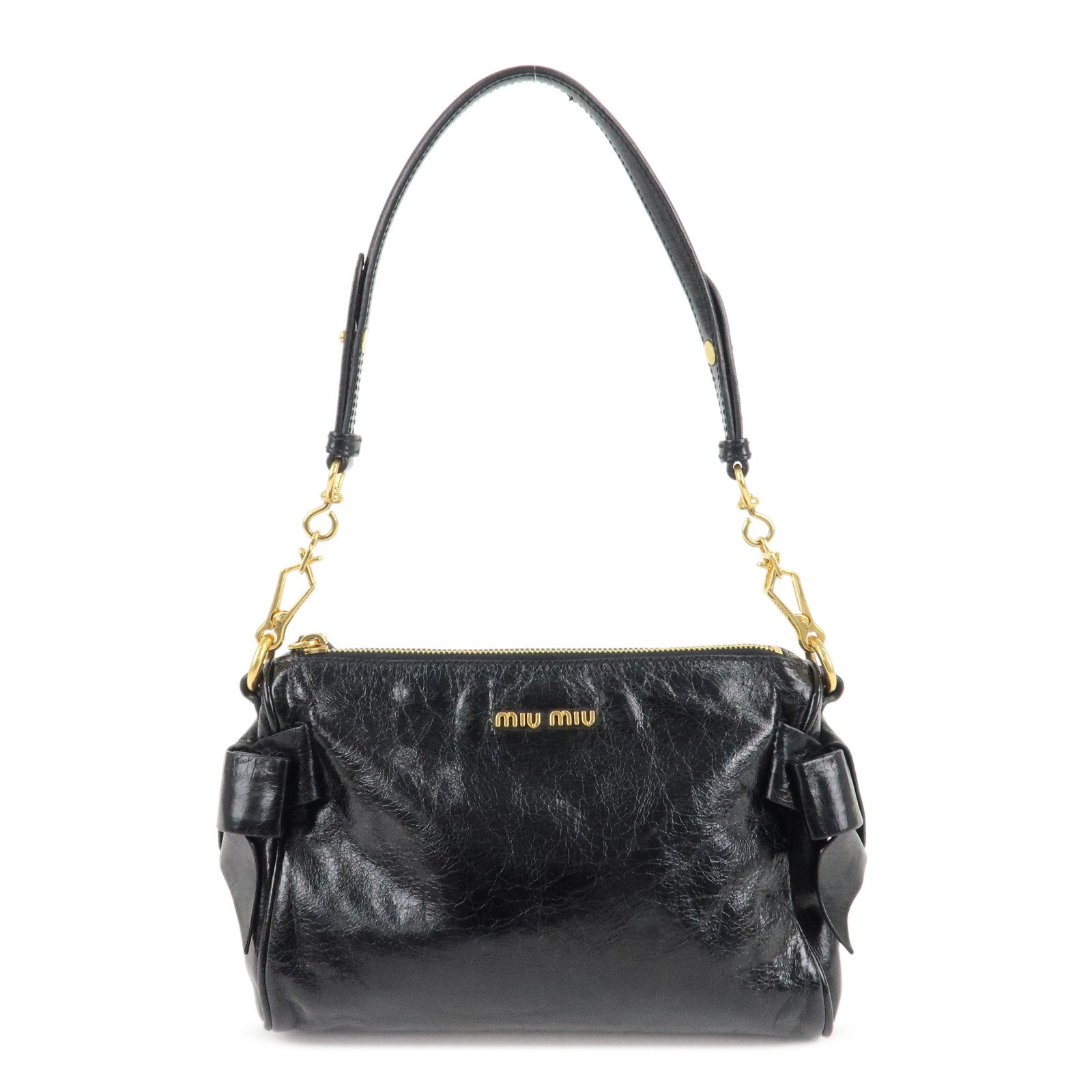 MIU-MIU-Leather-Shoulder-Bag-Hand-Bag-Black