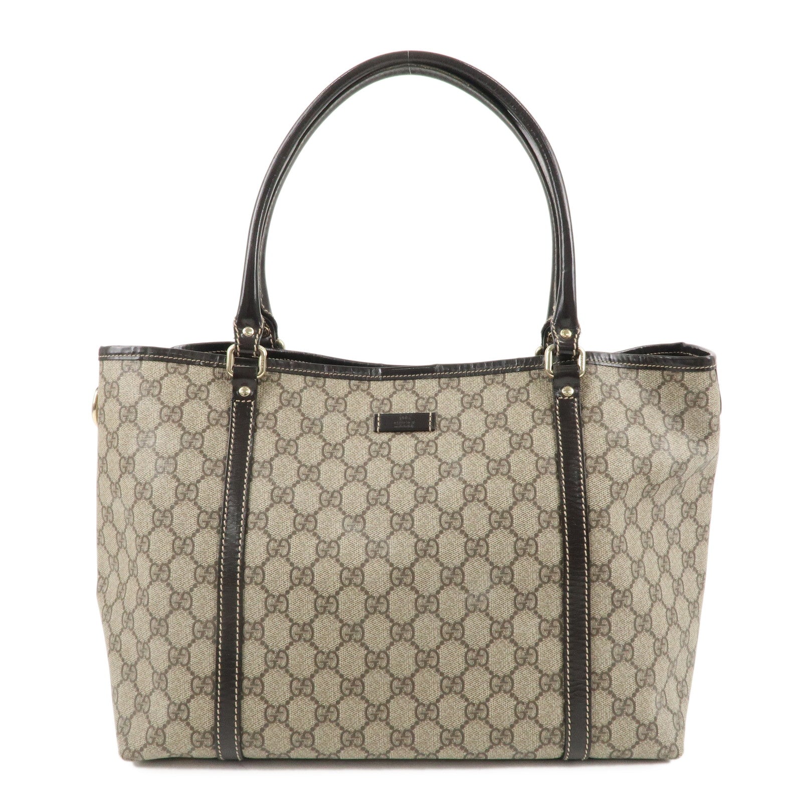 GUCCI-GG-Supreme-Patent-Leather-Tote-Bag-Beige-Brown-197953