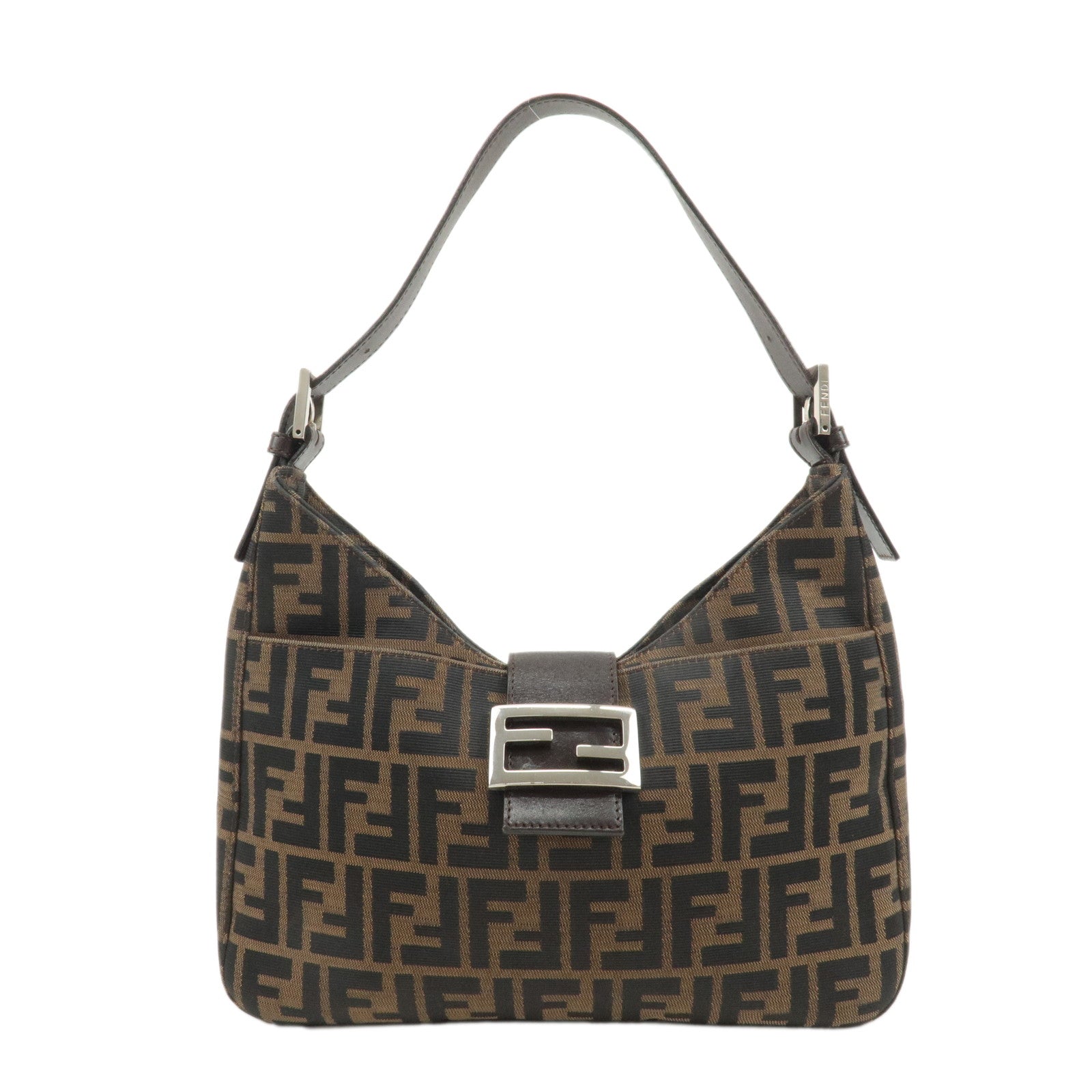 FENDI Zucca Canvas Leather Shoulder Bag Brown Black 26569