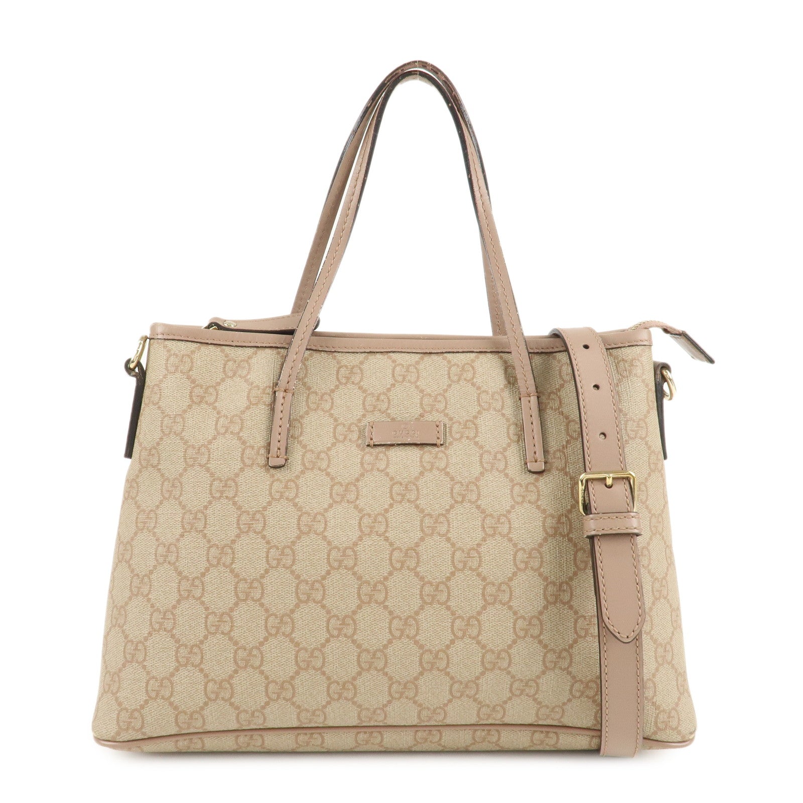 GUCCI-GG-Canvas-Leather-2Way-Bag-Tote-Bag-Pink-Beige-353440