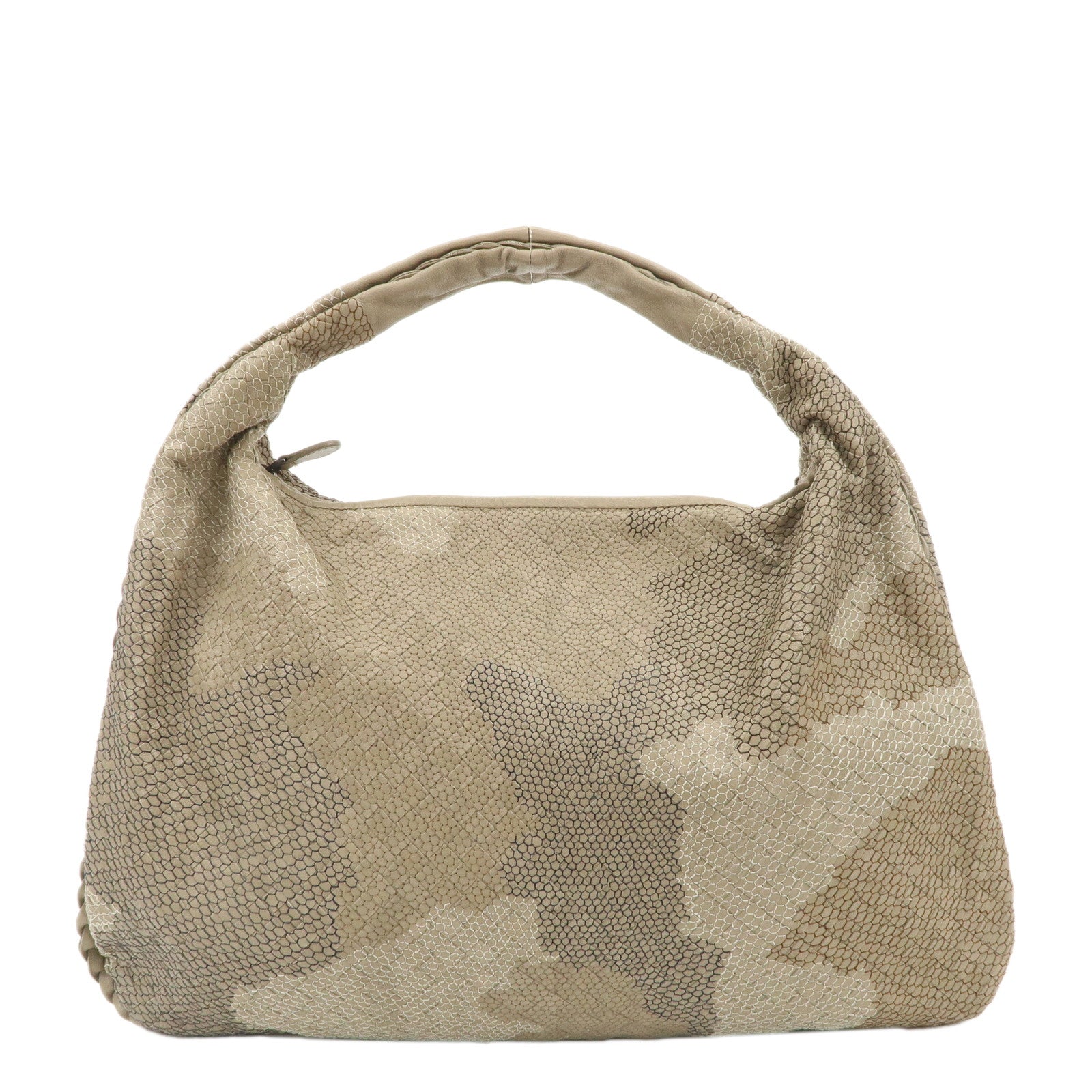 BOTTEGA-VENETA-Leather-Shoulder-Bag-Beige-Gray-Black