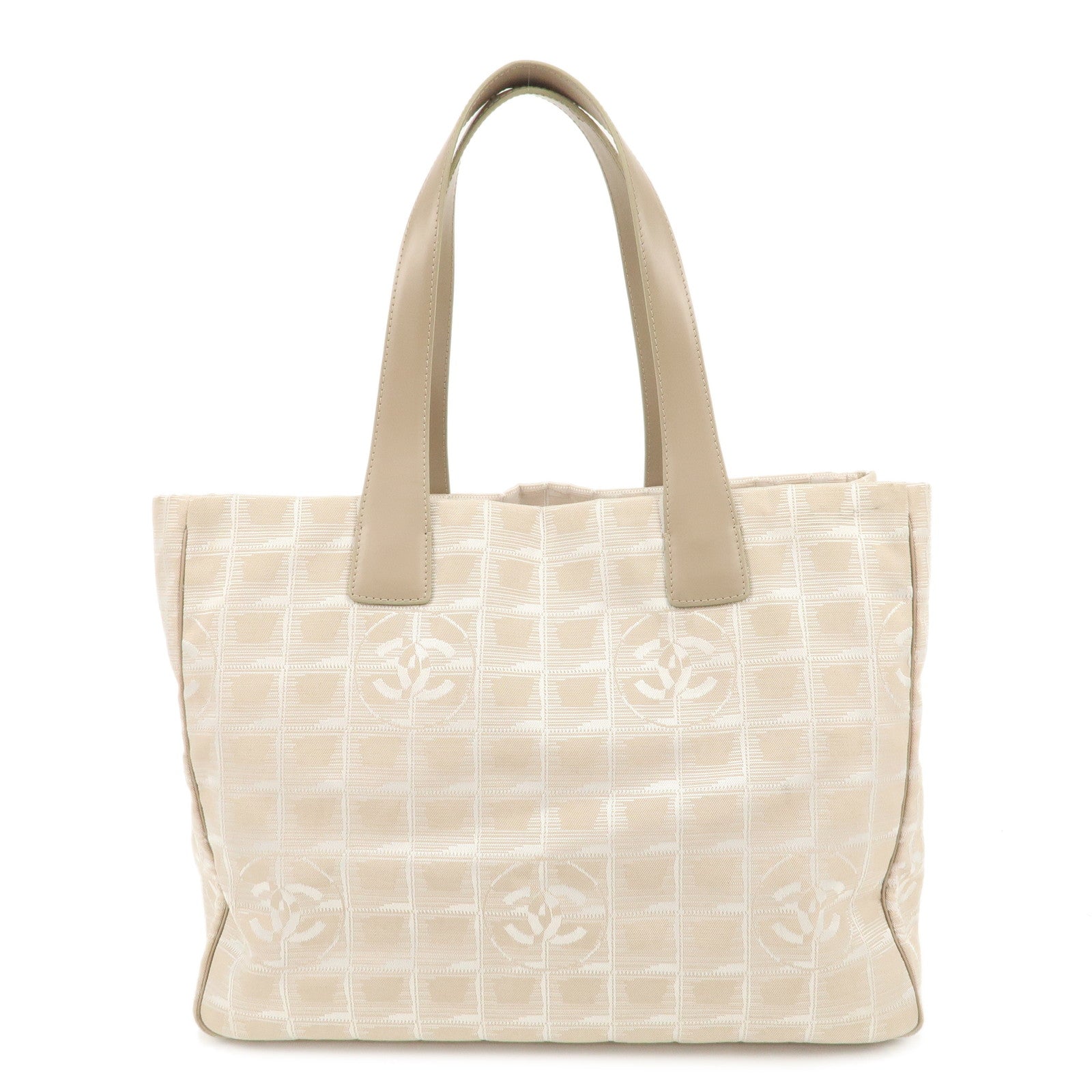 CHANEL-New-Travel-Line-MM-Jacquard-Leather-Tote-Bag-Beige-A15991