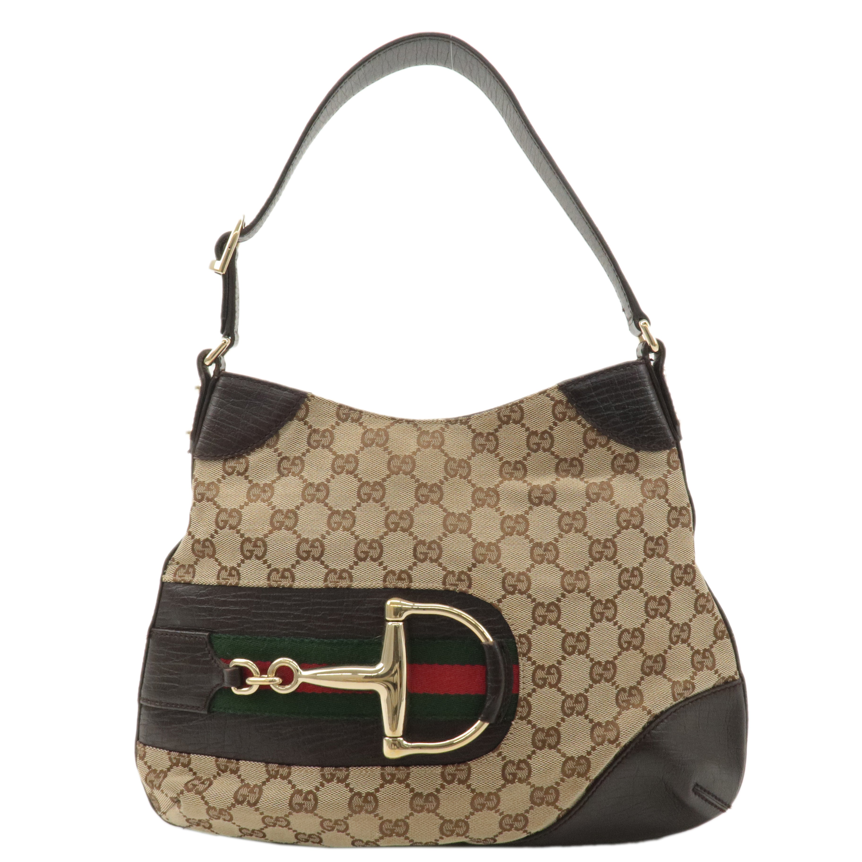 GUCCI Sherry Horsebit GG Canvas Leather Shoulder Bag 137388