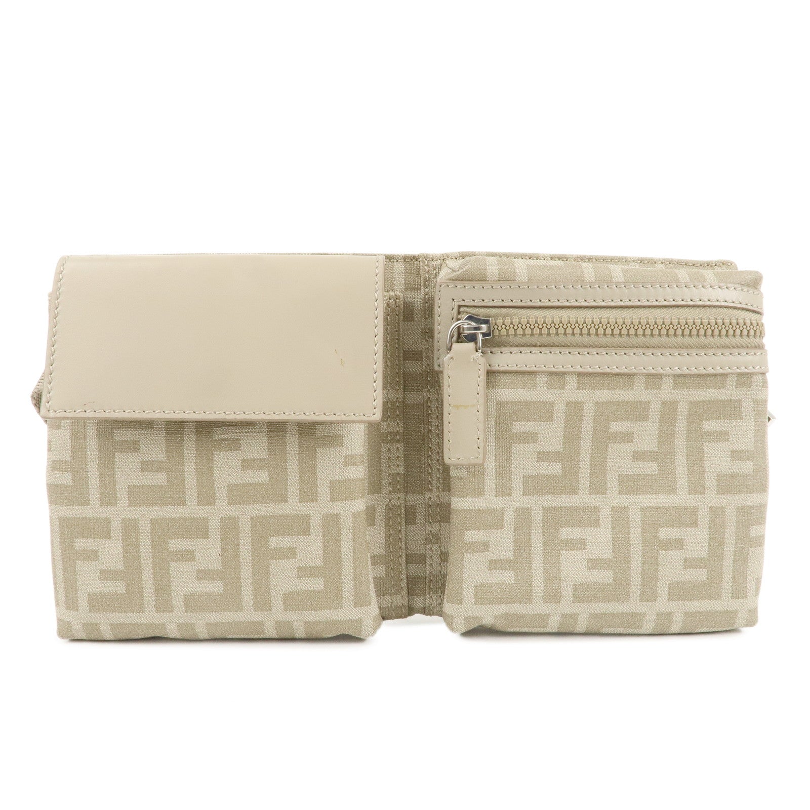 FENDI-Zucca-Canvas-Leather-Waist-Bag-Body-Bag-7VA280-Beige