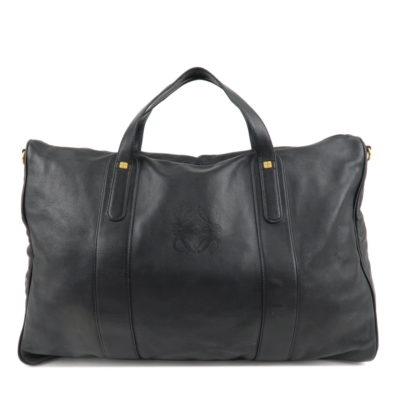 LOEWE-Anagram-Leather-Boston-Bag-Shoulder-Bag-Hand-Bag-Black